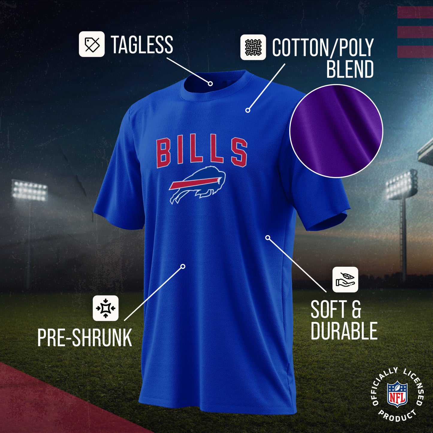 Buffalo Bills NFL Youth Home Team Tee- Youth Pro Football T-Shirt For Boys & Girls Kids clothes - Royal