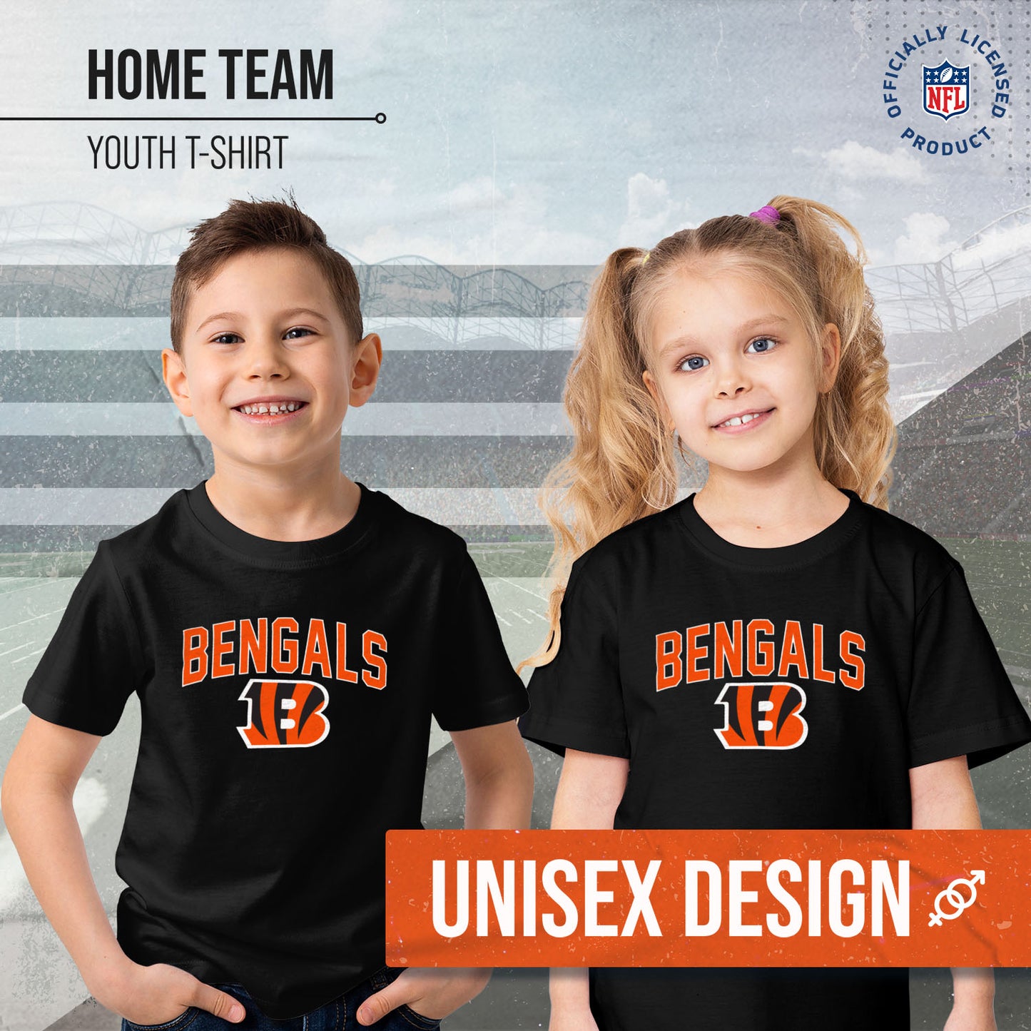 Cincinnati Bengals NFL Youth Home Team Tee- Youth Pro Football T-Shirt For Boys & Girls Kids clothes - Black