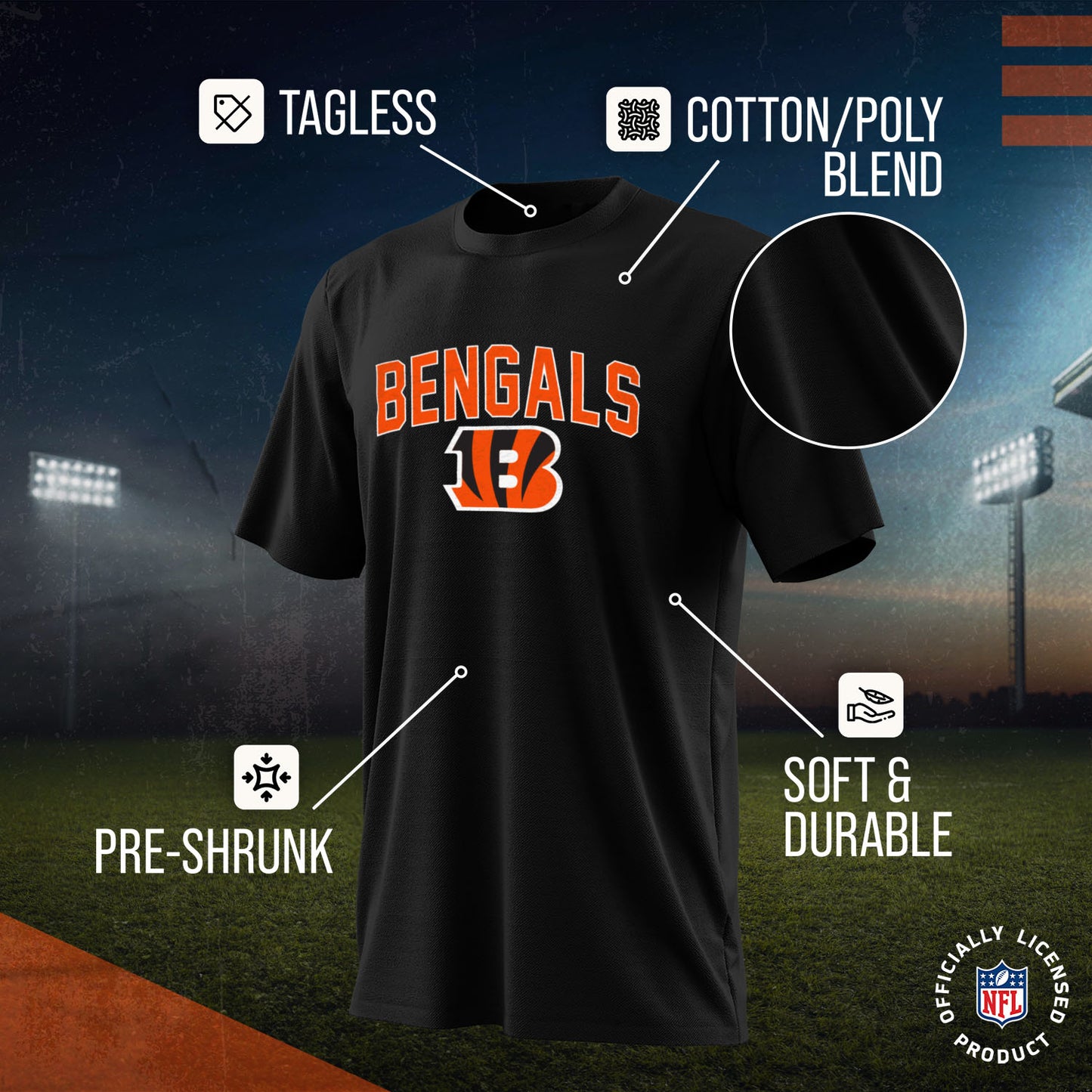 Cincinnati Bengals NFL Youth Home Team Tee- Youth Pro Football T-Shirt For Boys & Girls Kids clothes - Black