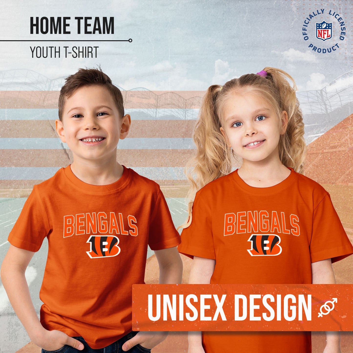 Cincinnati Bengals NFL Youth Home Team Tee- Youth Pro Football T-Shirt For Boys & Girls Kids clothes - Orange