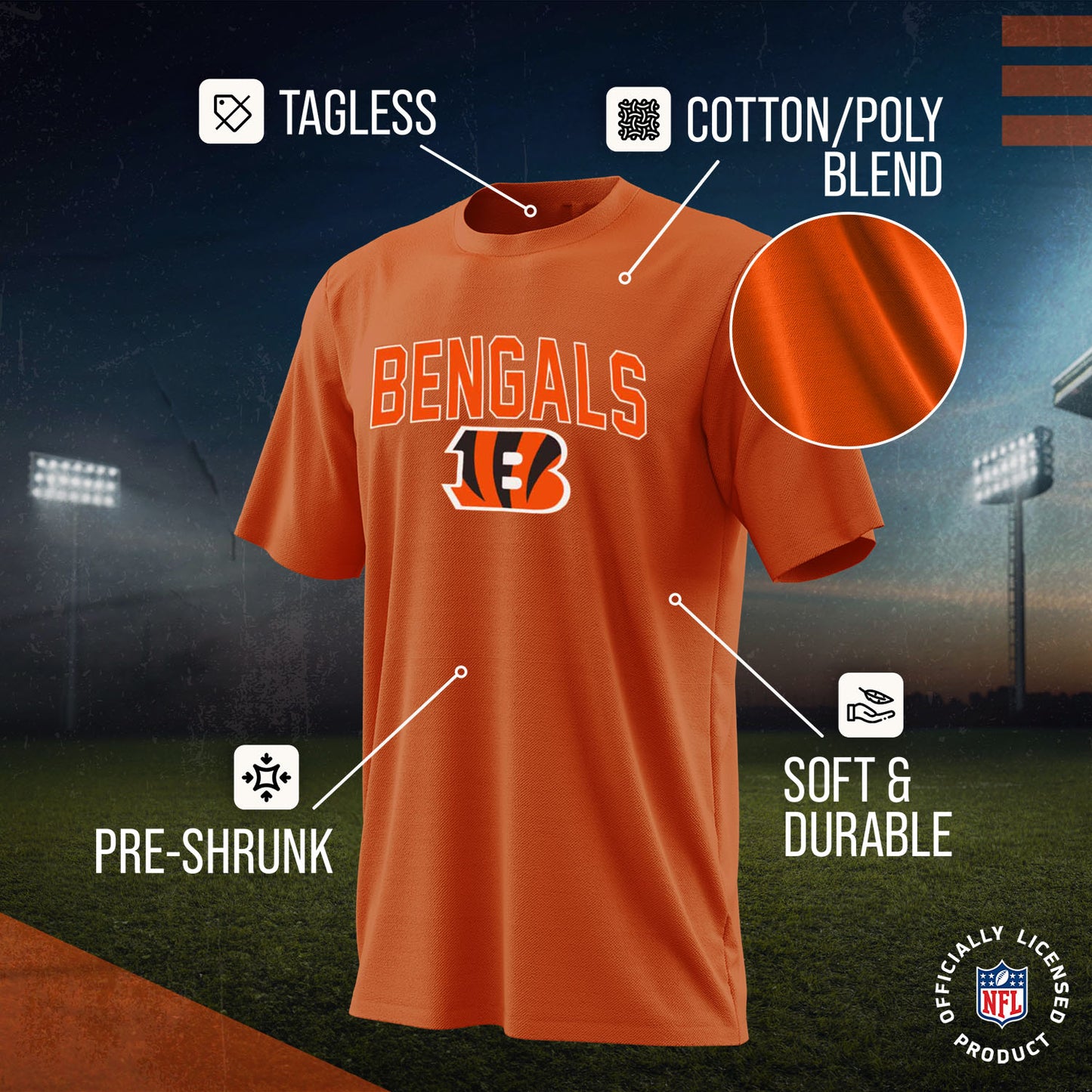 Cincinnati Bengals NFL Youth Home Team Tee- Youth Pro Football T-Shirt For Boys & Girls Kids clothes - Orange