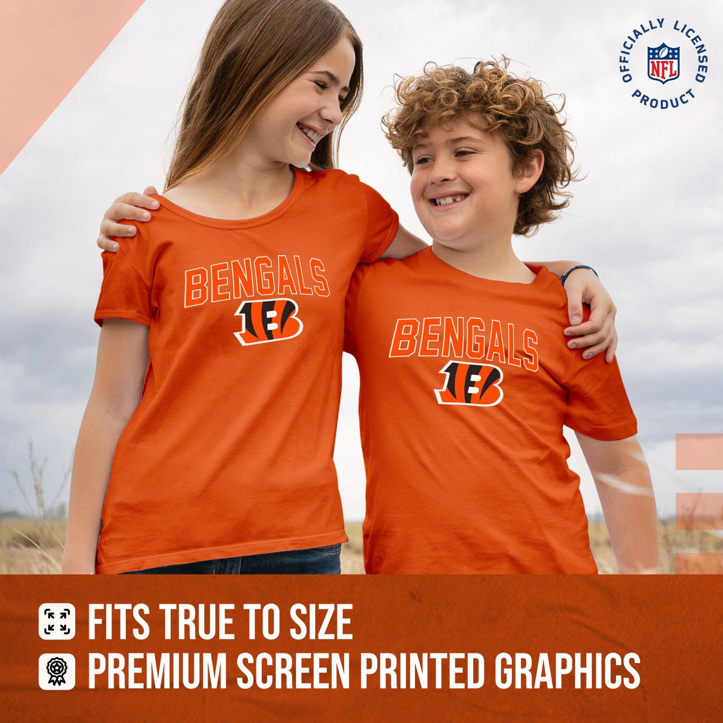 Cincinnati Bengals NFL Youth Home Team Tee- Youth Pro Football T-Shirt For Boys & Girls Kids clothes - Orange