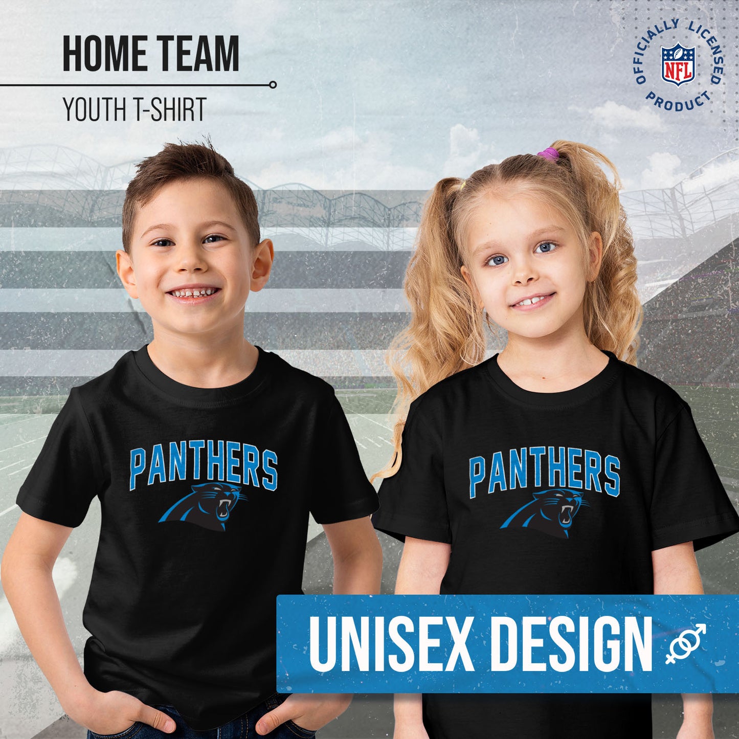 Carolina Panthers NFL Youth Home Team Tee- Youth Pro Football T-Shirt For Boys & Girls Kids clothes - Black