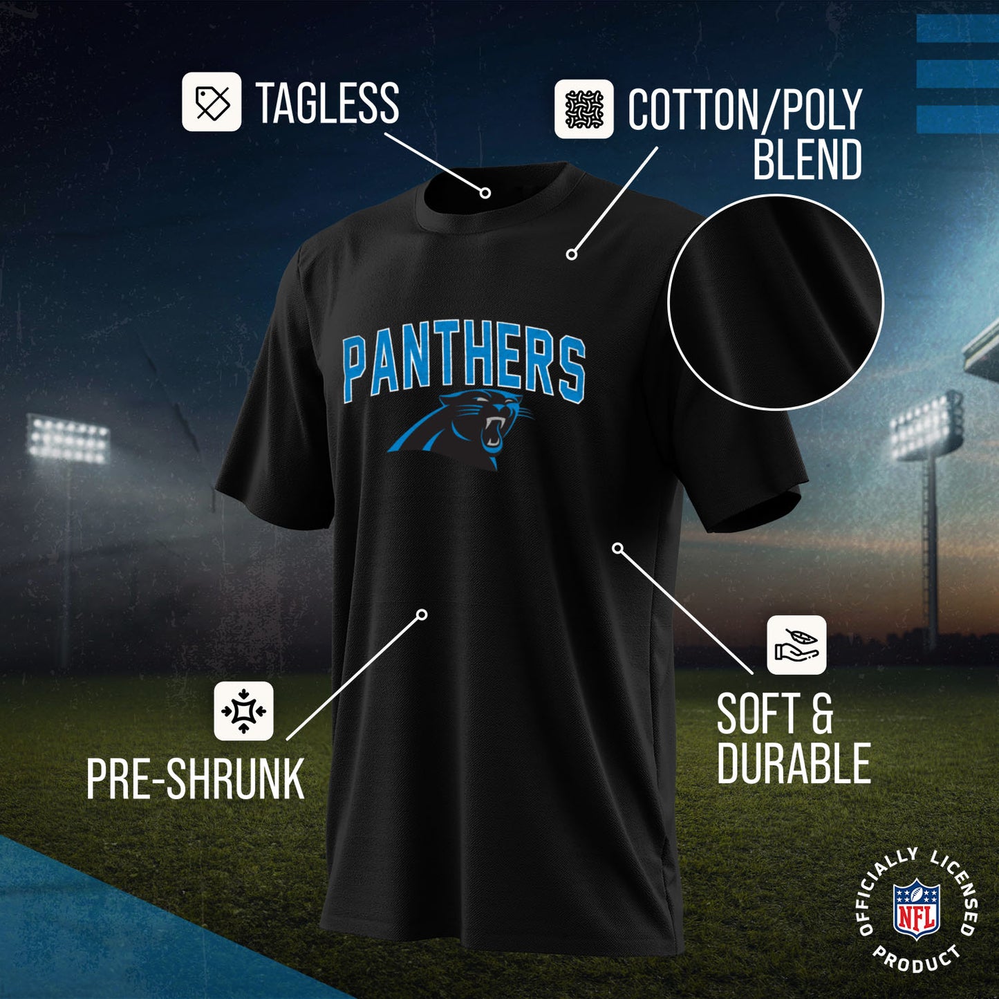 Carolina Panthers NFL Youth Home Team Tee- Youth Pro Football T-Shirt For Boys & Girls Kids clothes - Black