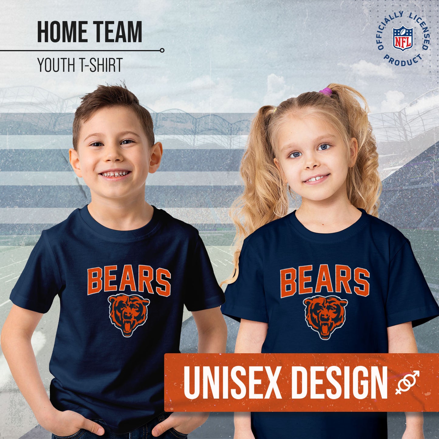 Chicago Bears NFL Youth Home Team Tee- Youth Pro Football T-Shirt For Boys & Girls Kids clothes - Navy