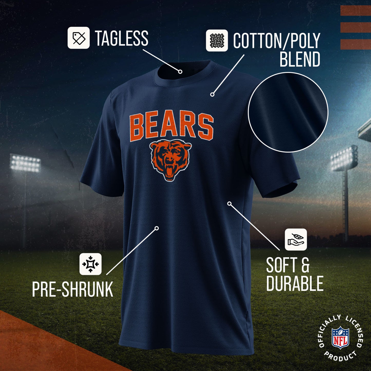 Chicago Bears NFL Youth Home Team Tee- Youth Pro Football T-Shirt For Boys & Girls Kids clothes - Navy
