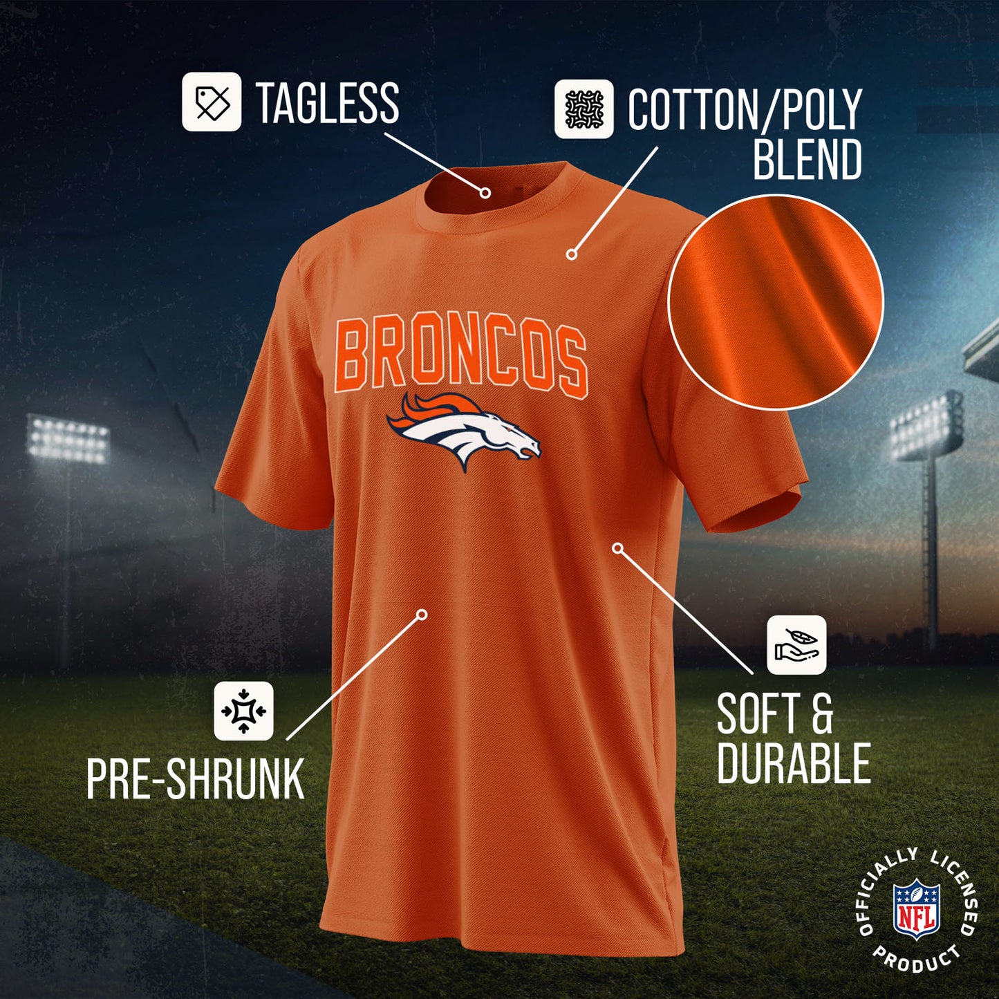 Denver Broncos NFL Youth Home Team Tee- Youth Pro Football T-Shirt For Boys & Girls Kids clothes - Orange