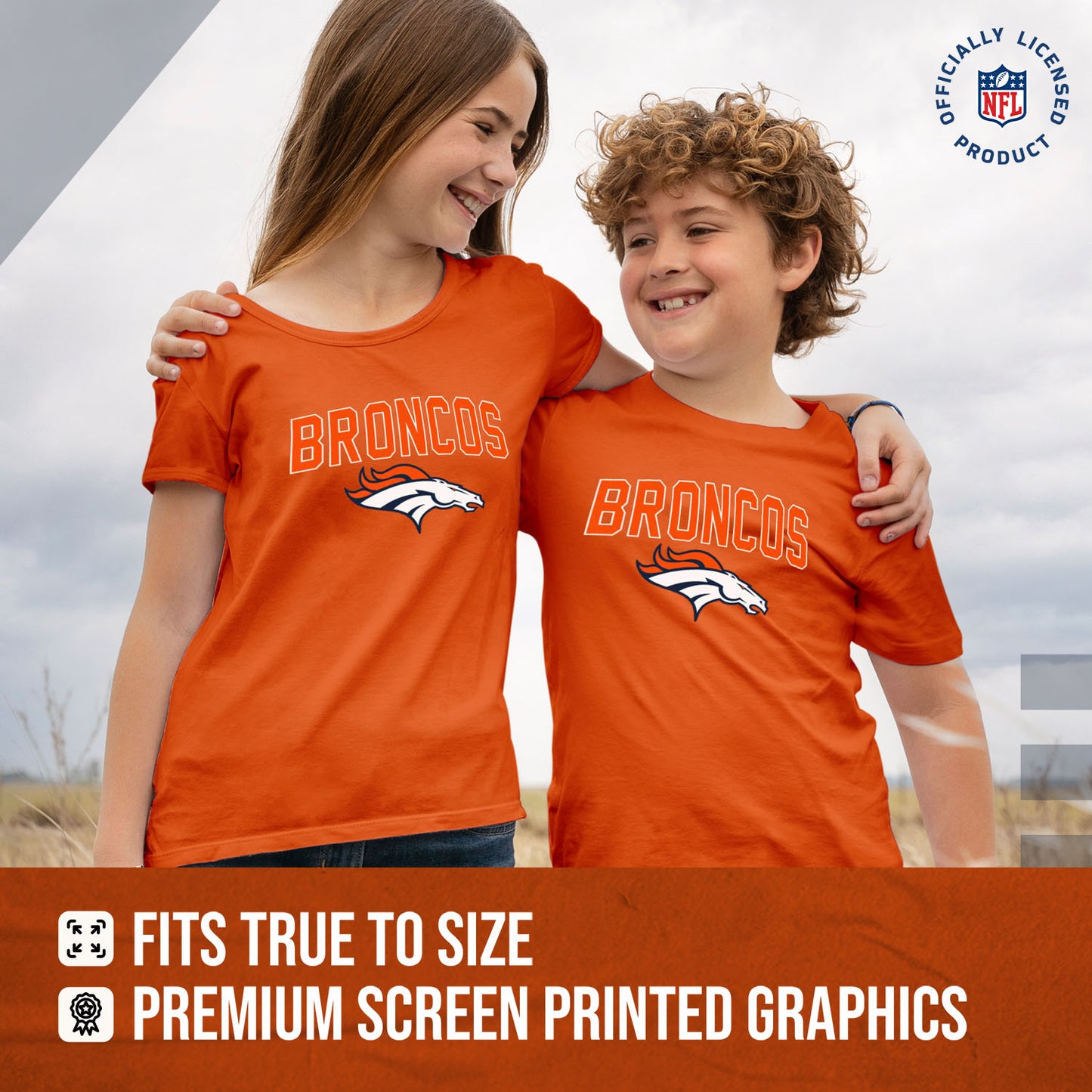 Denver Broncos NFL Youth Home Team Tee- Youth Pro Football T-Shirt For Boys & Girls Kids clothes - Orange