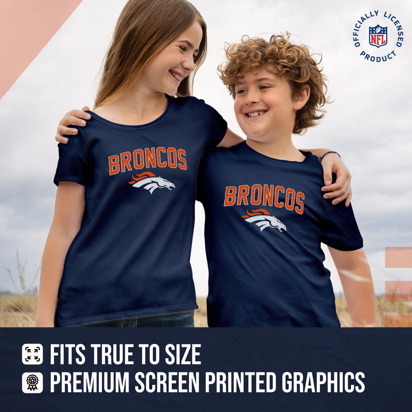 Denver Broncos NFL Youth Home Team Tee- Youth Pro Football T-Shirt For Boys & Girls Kids clothes - Navy