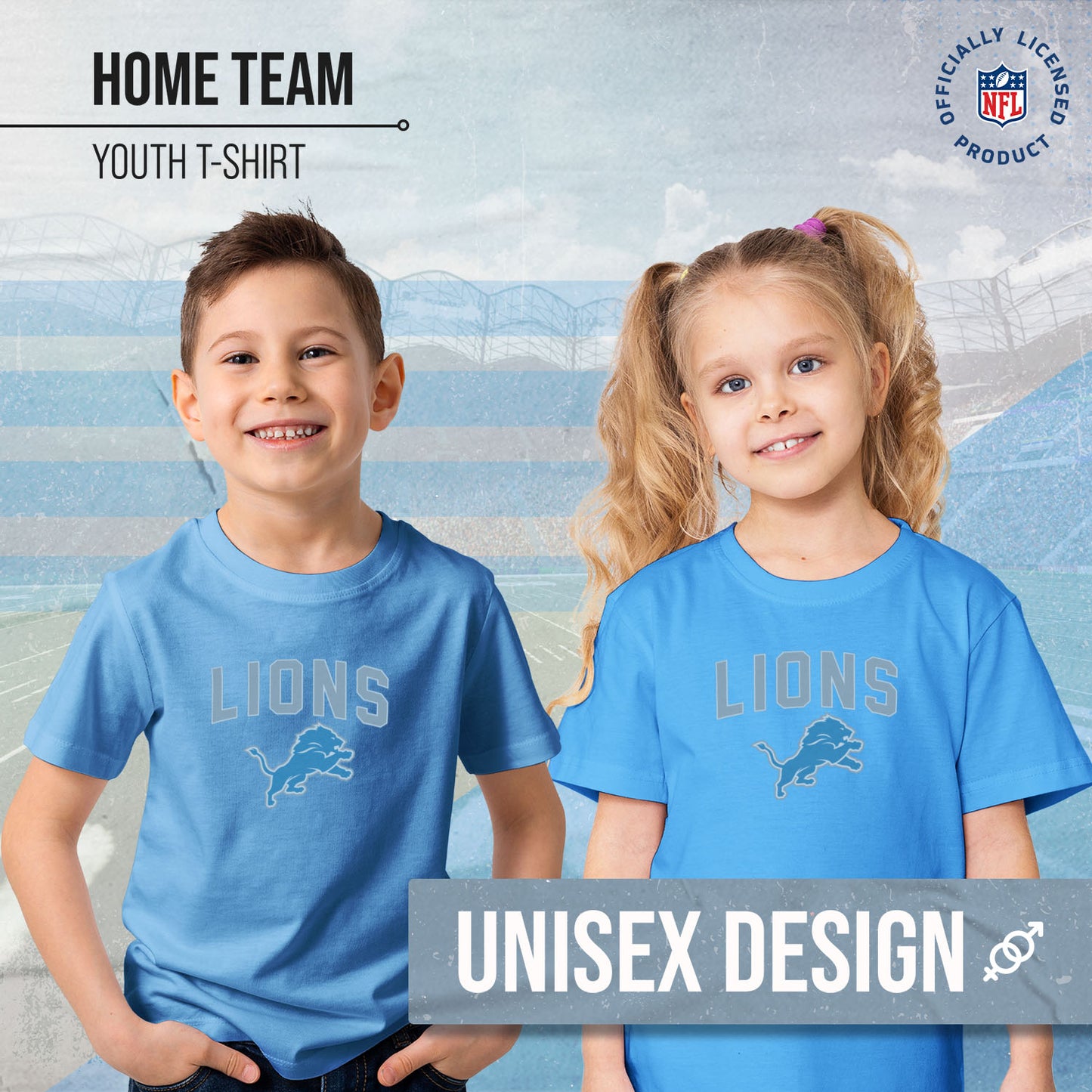 Detroit Lions NFL Youth Home Team Tee- Youth Pro Football T-Shirt For Boys & Girls Kids clothes - Light Blue