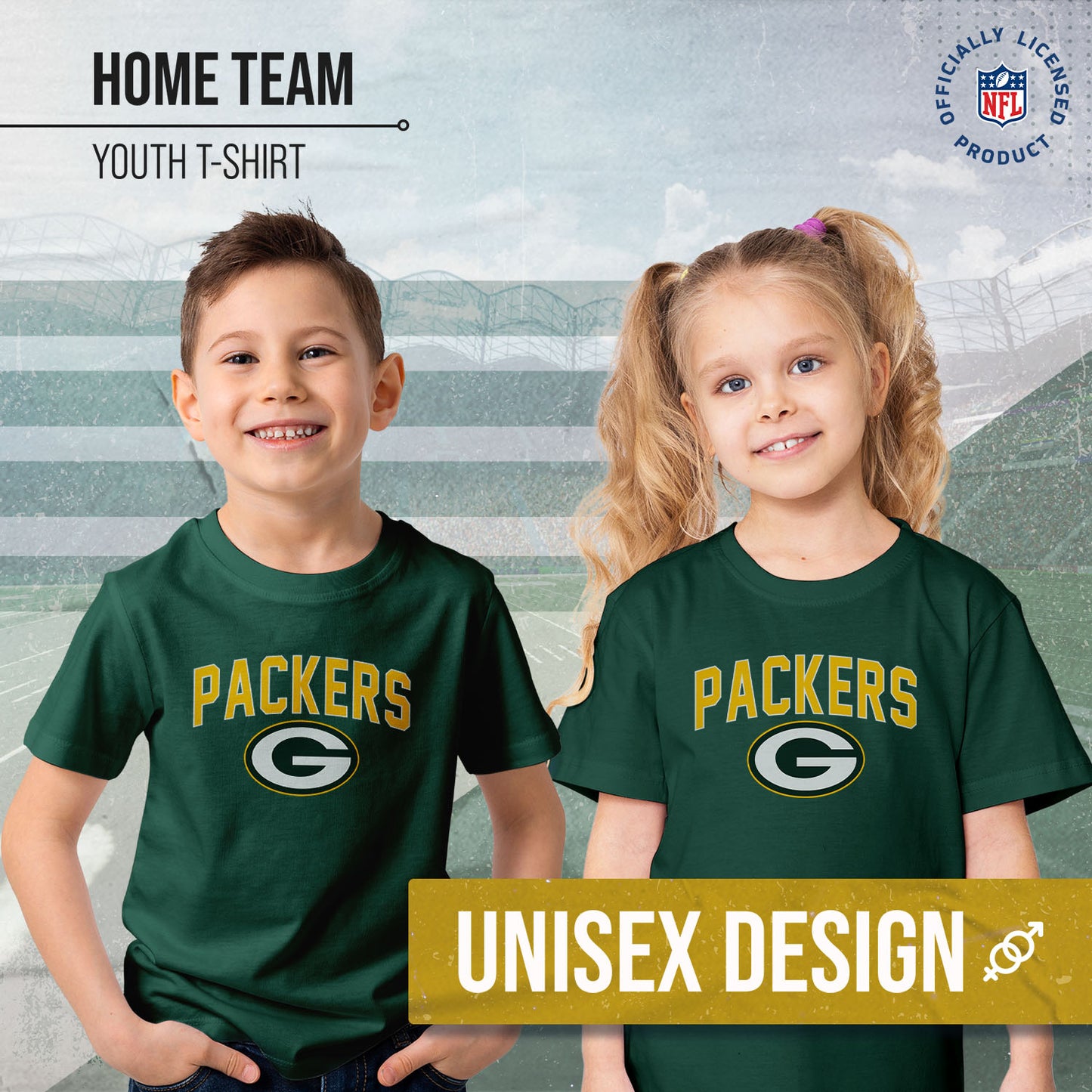 Green Bay Packers NFL Youth Home Team Tee- Youth Pro Football T-Shirt For Boys & Girls Kids clothes - Green