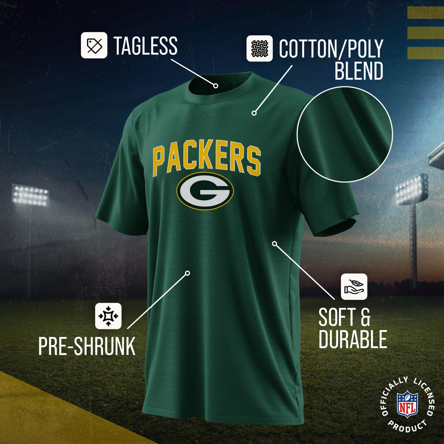 Green Bay Packers NFL Youth Home Team Tee- Youth Pro Football T-Shirt For Boys & Girls Kids clothes - Green