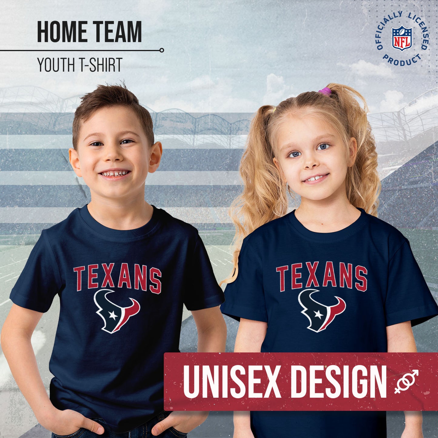 Houston Texans NFL Youth Home Team Tee- Youth Pro Football T-Shirt For Boys & Girls Kids clothes - Navy
