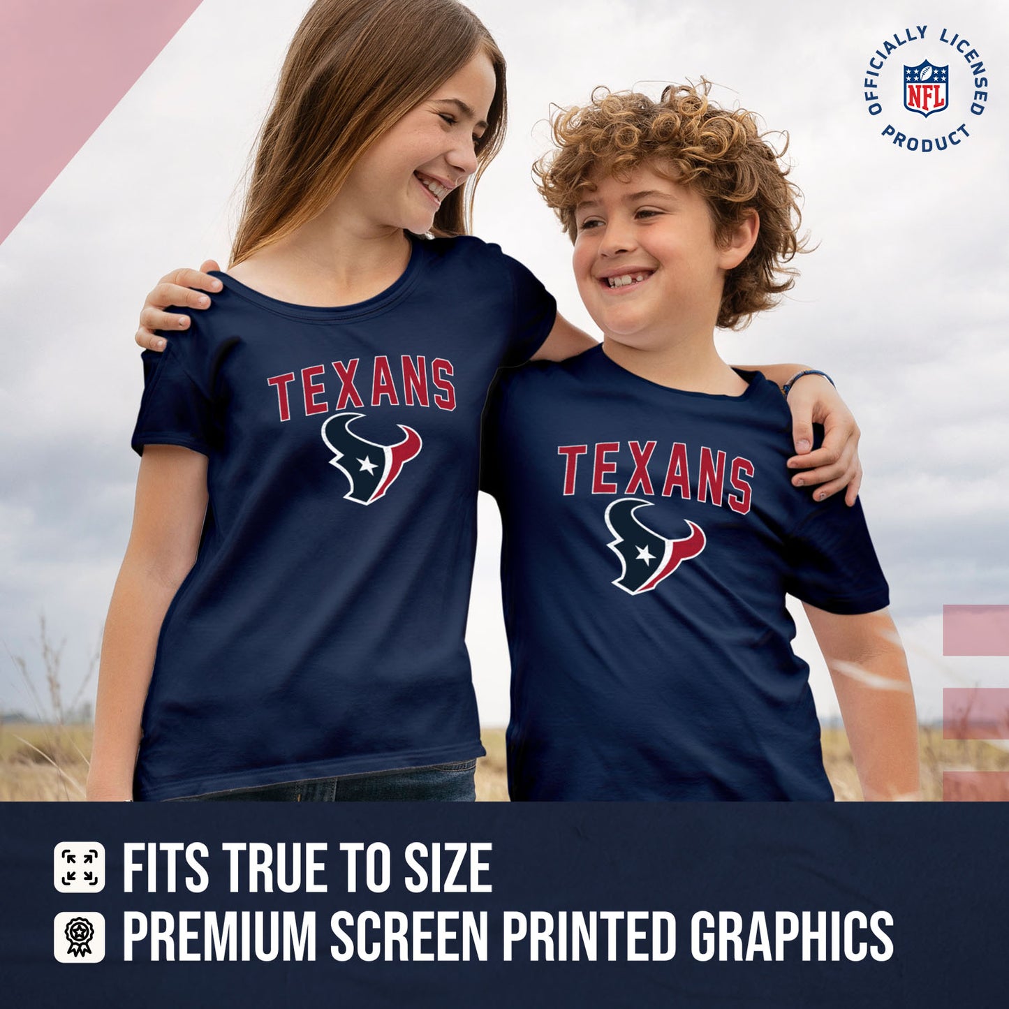 Houston Texans NFL Youth Home Team Tee- Youth Pro Football T-Shirt For Boys & Girls Kids clothes - Navy