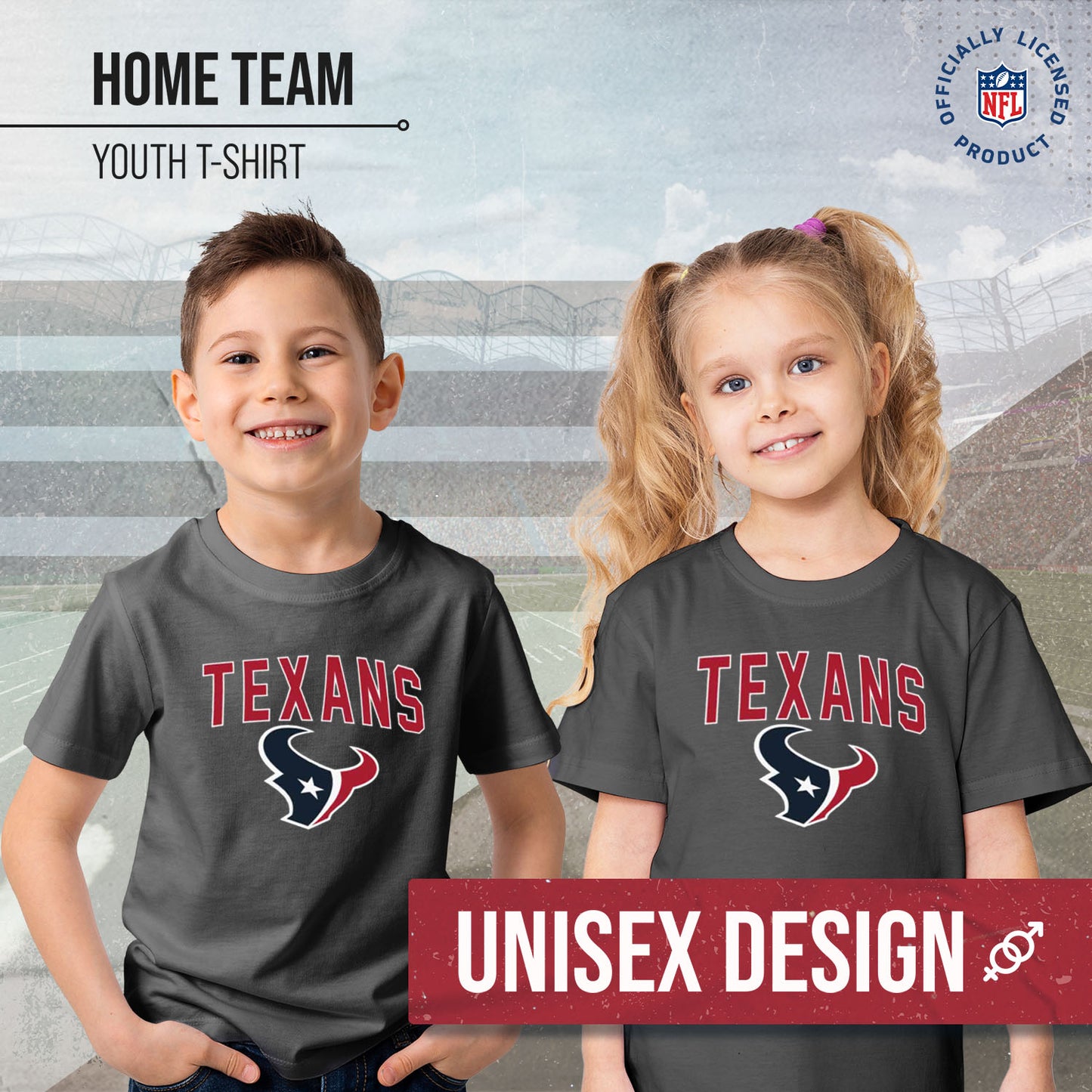 Houston Texans NFL Youth Home Team Tee- Youth Pro Football T-Shirt For Boys & Girls Kids clothes - Sport Gray