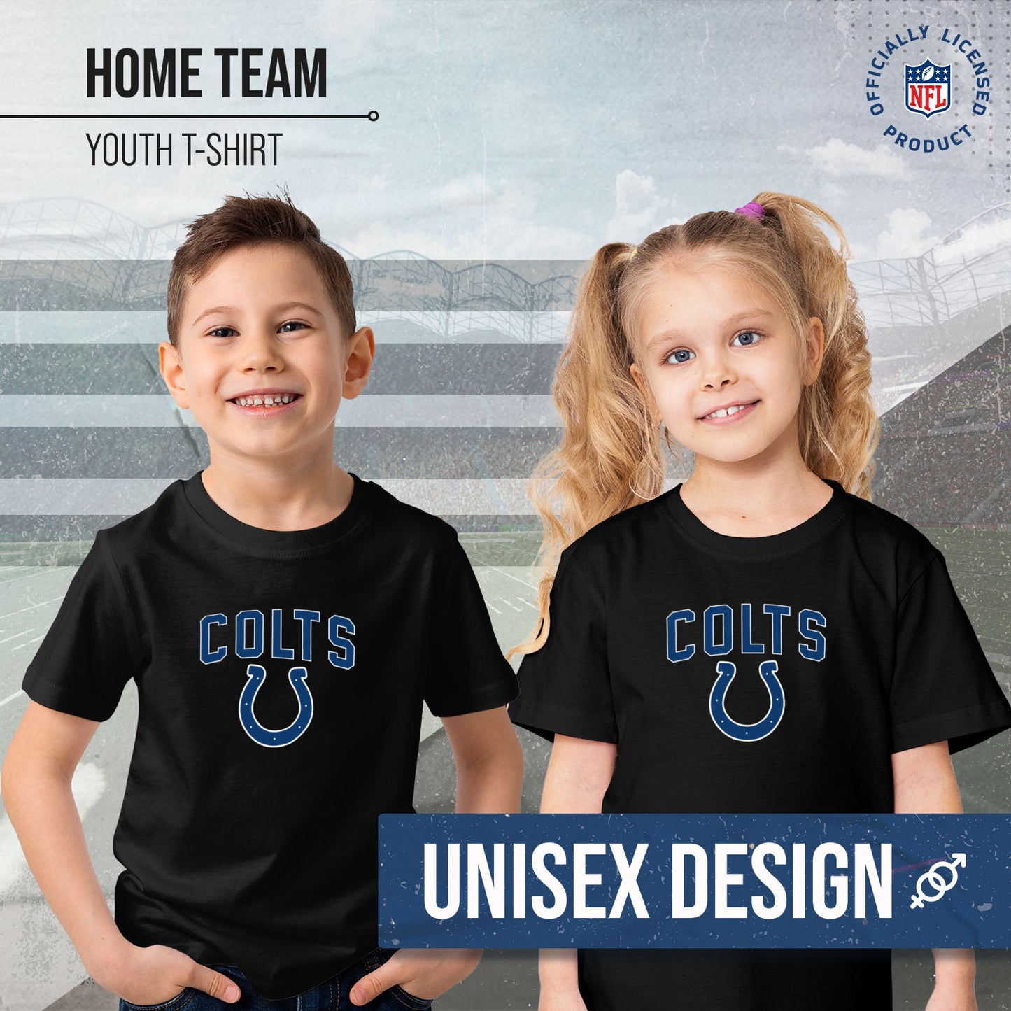 Indianapolis Colts NFL Youth Home Team Tee- Youth Pro Football T-Shirt For Boys & Girls Kids clothes - Black