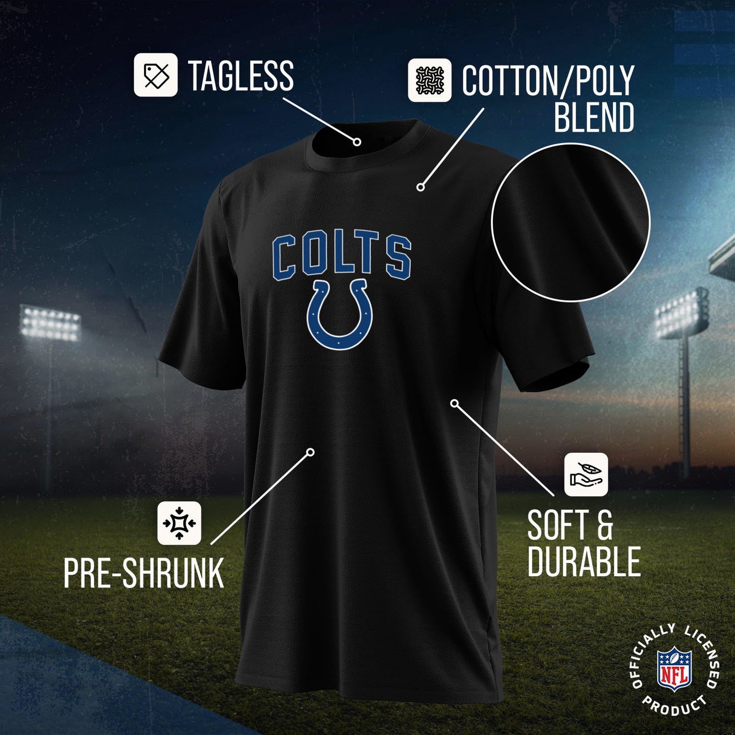 Indianapolis Colts NFL Youth Home Team Tee- Youth Pro Football T-Shirt For Boys & Girls Kids clothes - Black