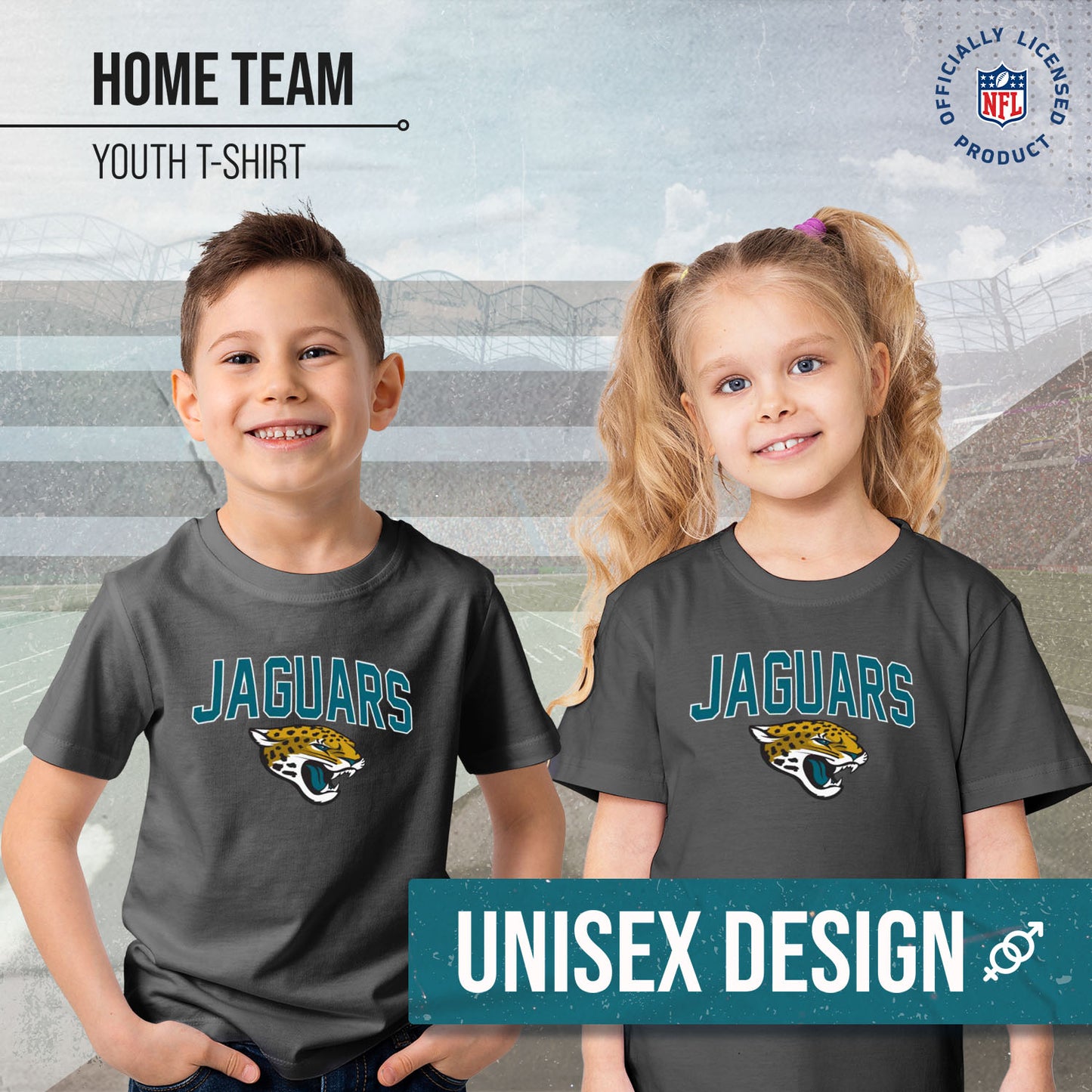 Jacksonville Jaguars NFL Youth Home Team Tee- Youth Pro Football T-Shirt For Boys & Girls Kids clothes - Sport Gray