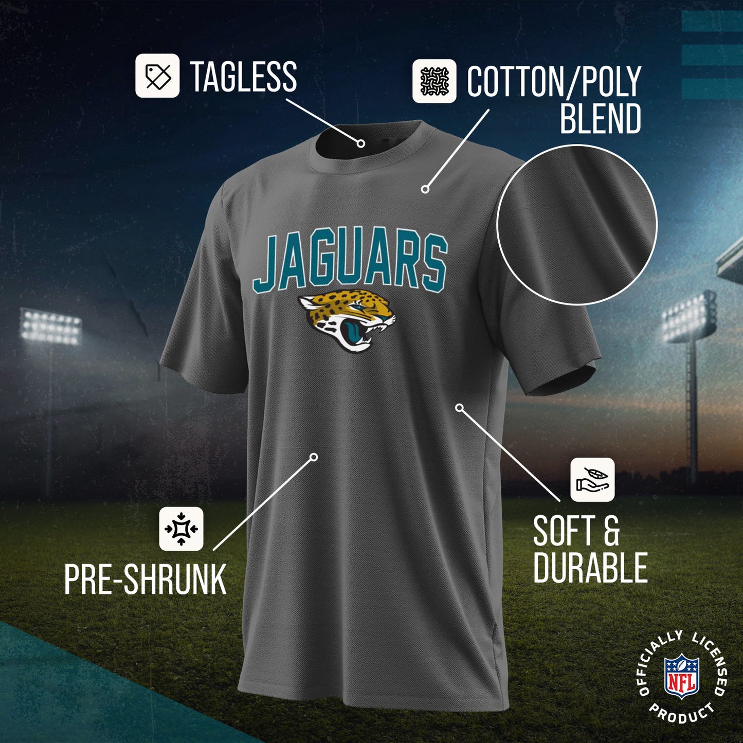 Jacksonville Jaguars NFL Youth Home Team Tee- Youth Pro Football T-Shirt For Boys & Girls Kids clothes - Sport Gray