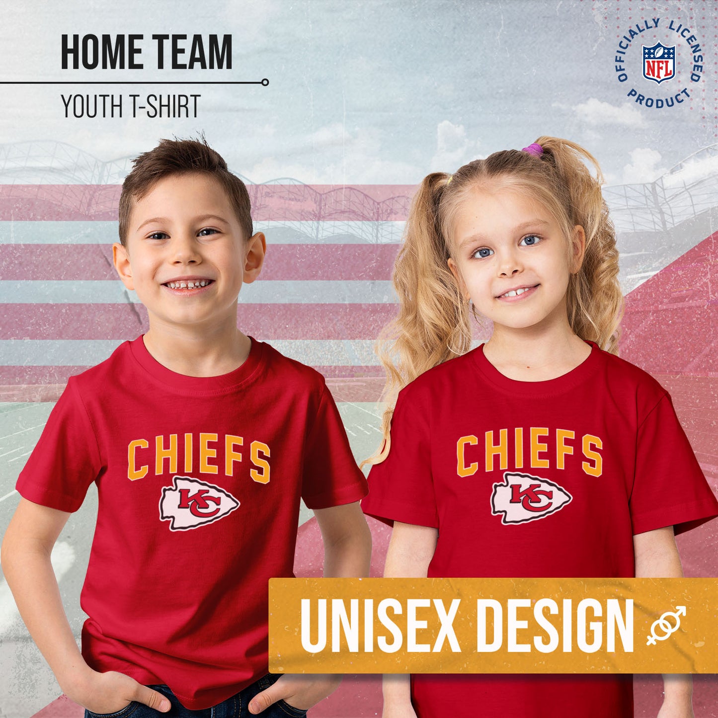 Kansas City Chiefs NFL Youth Home Team Tee- Youth Pro Football T-Shirt For Boys & Girls Kids clothes - Red