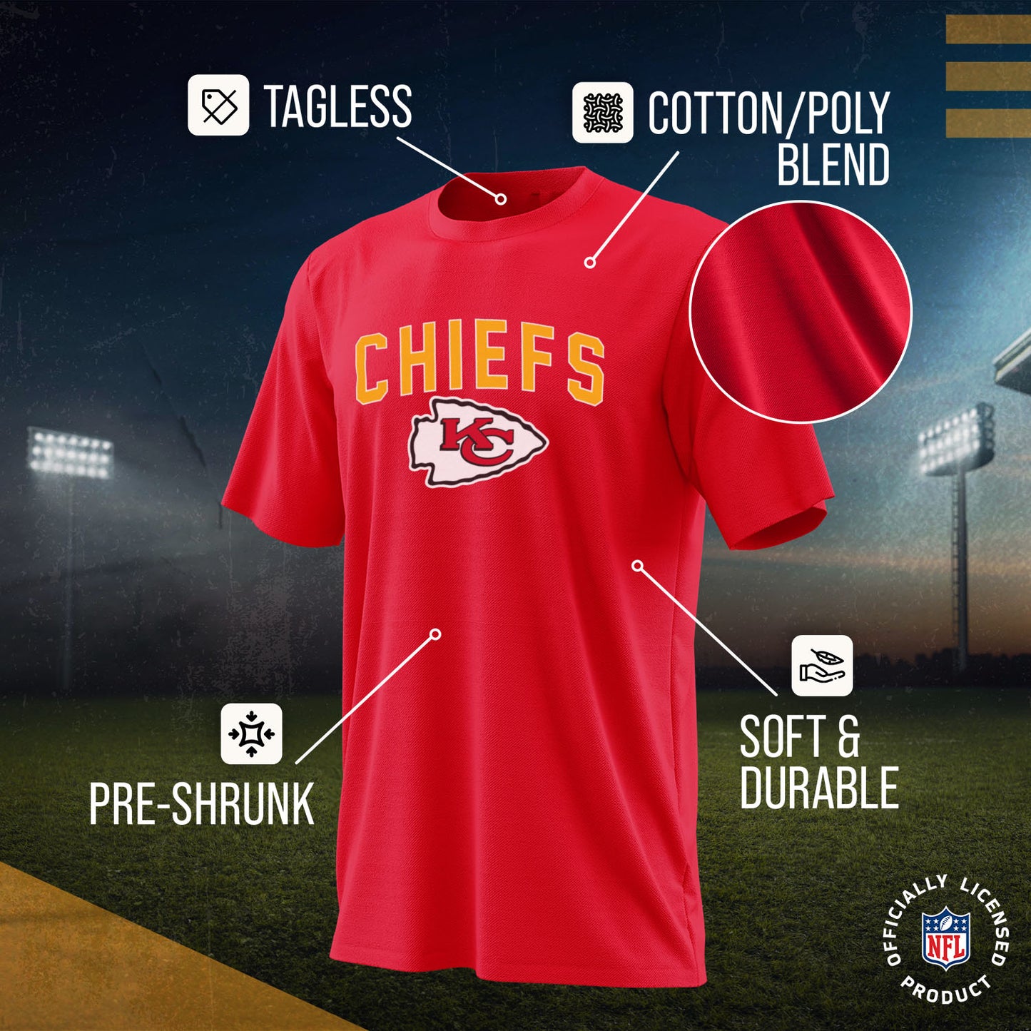 Kansas City Chiefs NFL Youth Home Team Tee- Youth Pro Football T-Shirt For Boys & Girls Kids clothes - Red