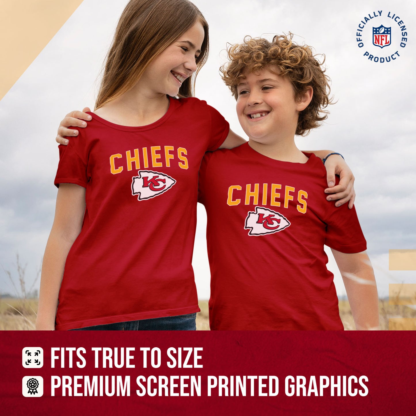 Kansas City Chiefs NFL Youth Home Team Tee- Youth Pro Football T-Shirt For Boys & Girls Kids clothes - Red