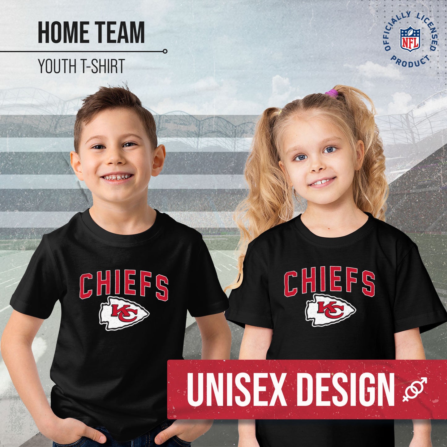 Kansas City Chiefs NFL Youth Home Team Tee- Youth Pro Football T-Shirt For Boys & Girls Kids clothes - Black