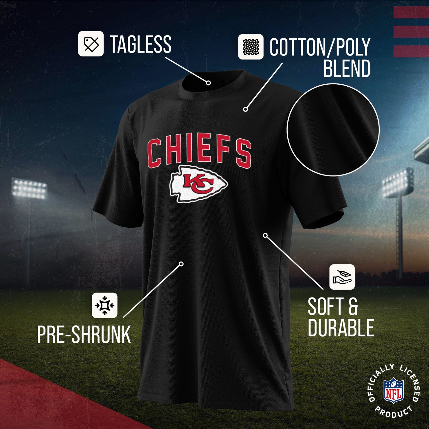 Kansas City Chiefs NFL Youth Home Team Tee- Youth Pro Football T-Shirt For Boys & Girls Kids clothes - Black