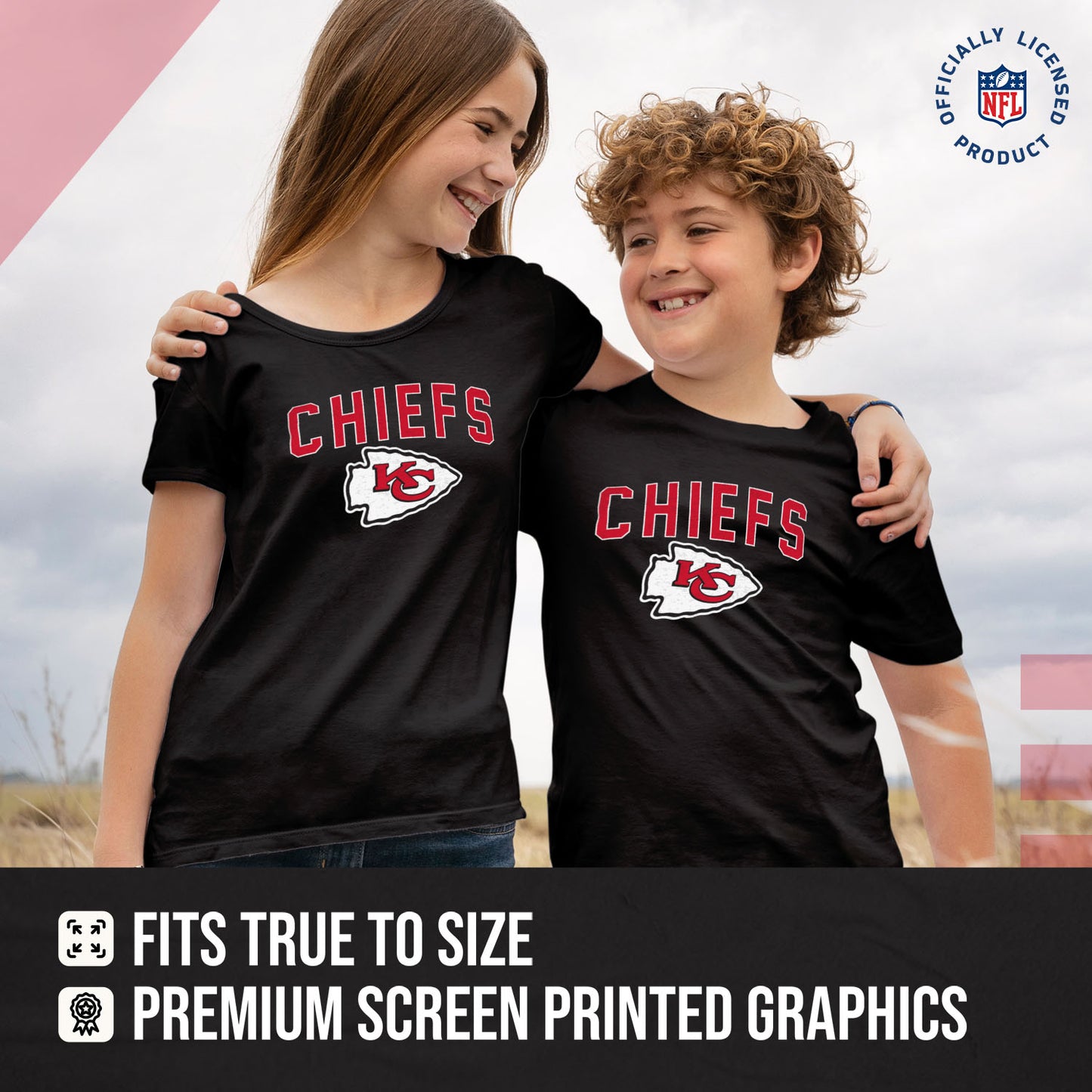 Kansas City Chiefs NFL Youth Home Team Tee- Youth Pro Football T-Shirt For Boys & Girls Kids clothes - Black