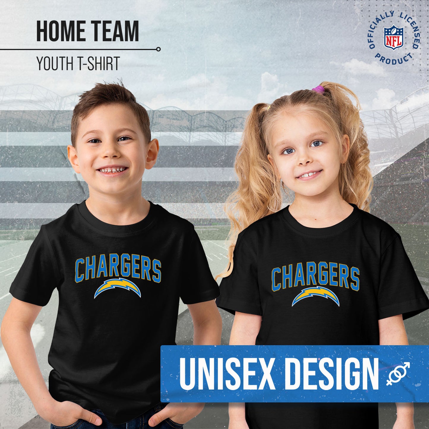Los Angeles Chargers NFL Youth Home Team Tee- Youth Pro Football T-Shirt For Boys & Girls Kids clothes - Black