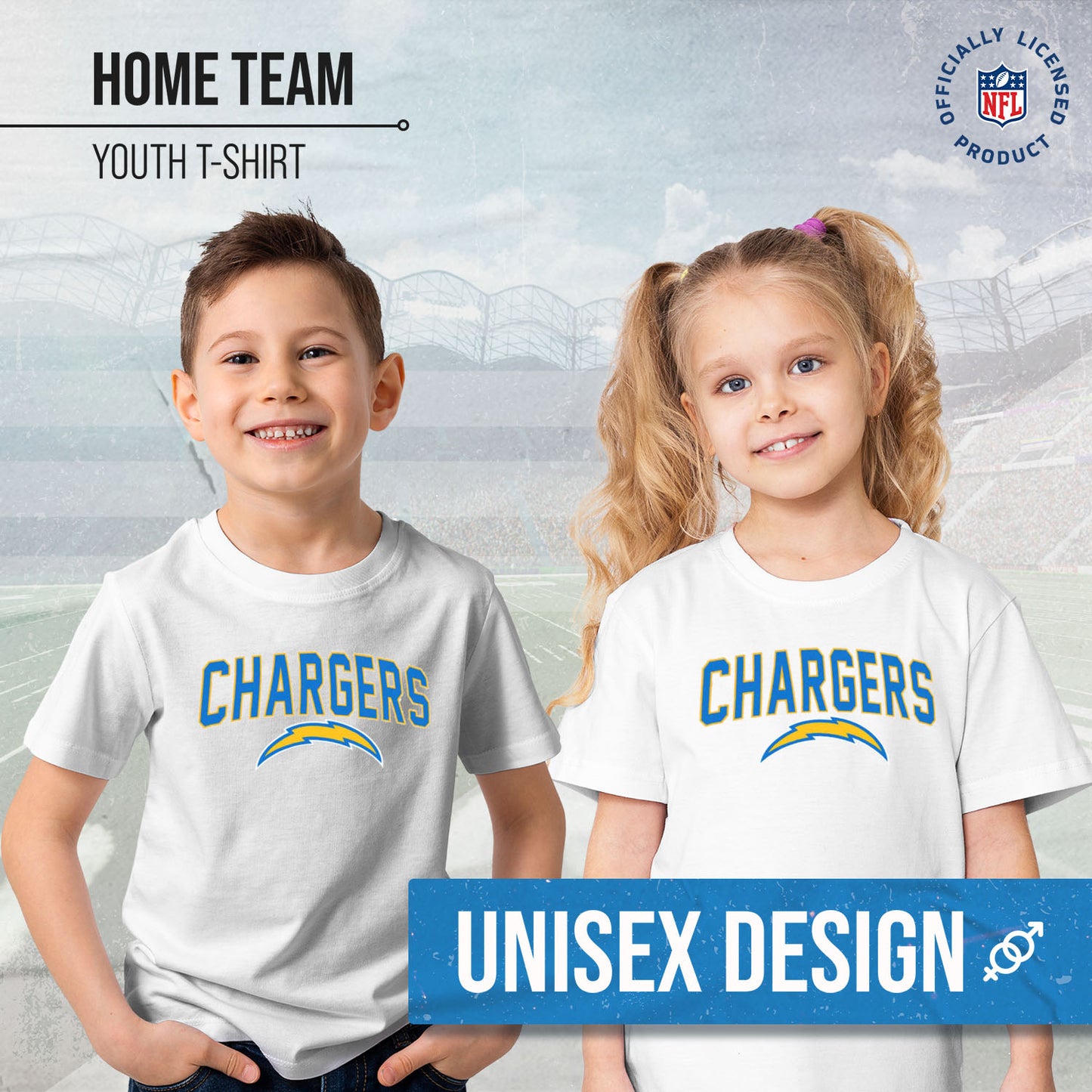 Los Angeles Chargers NFL Youth Home Team Tee- Youth Pro Football T-Shirt For Boys & Girls Kids clothes - White
