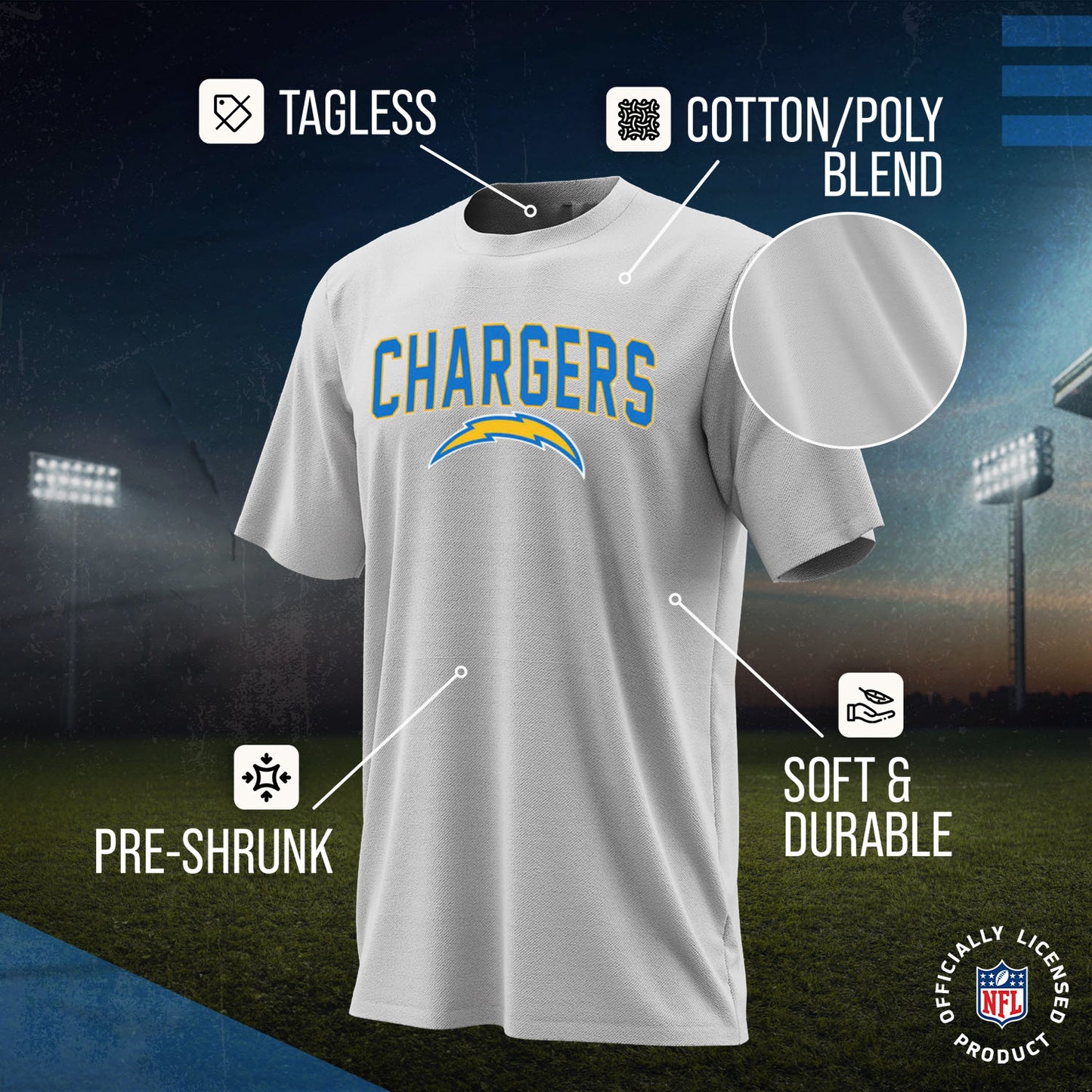 Los Angeles Chargers NFL Youth Home Team Tee- Youth Pro Football T-Shirt For Boys & Girls Kids clothes - White