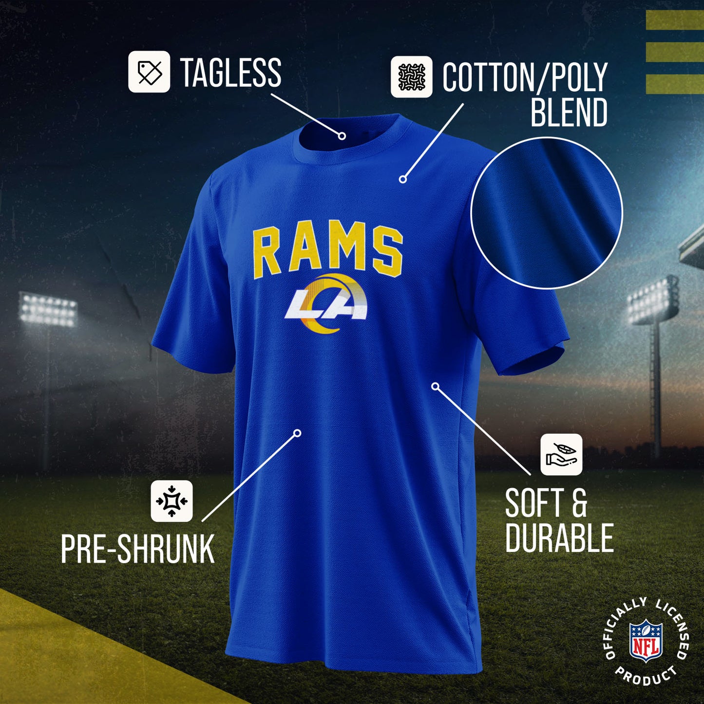 Los Angeles Rams NFL Youth Home Team Tee- Youth Pro Football T-Shirt For Boys & Girls Kids clothes - Royal