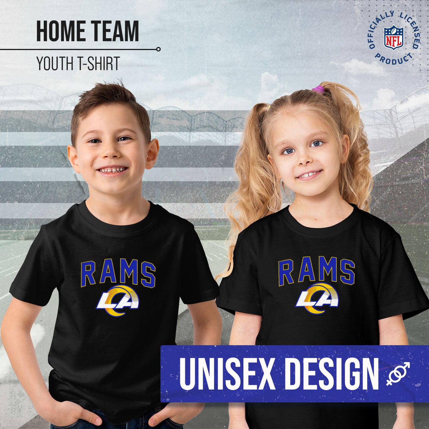 Los Angeles Rams NFL Youth Home Team Tee- Youth Pro Football T-Shirt For Boys & Girls Kids clothes - Black