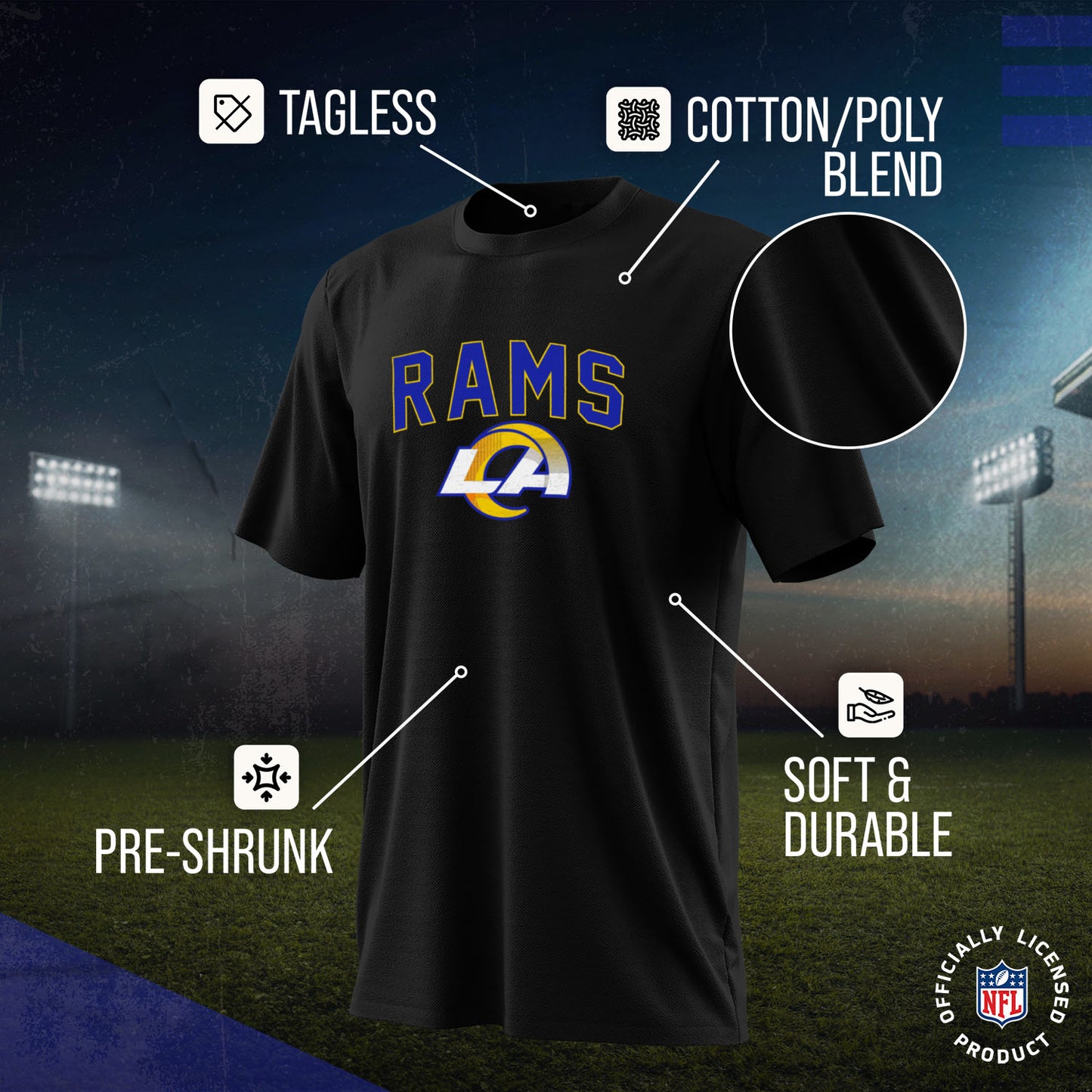 Los Angeles Rams NFL Youth Home Team Tee- Youth Pro Football T-Shirt For Boys & Girls Kids clothes - Black