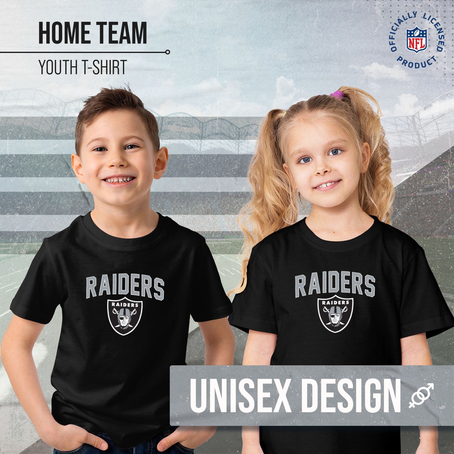 Las Vegas Raiders NFL Youth Home Team Tee- Youth Pro Football T-Shirt For Boys & Girls Kids clothes - Black