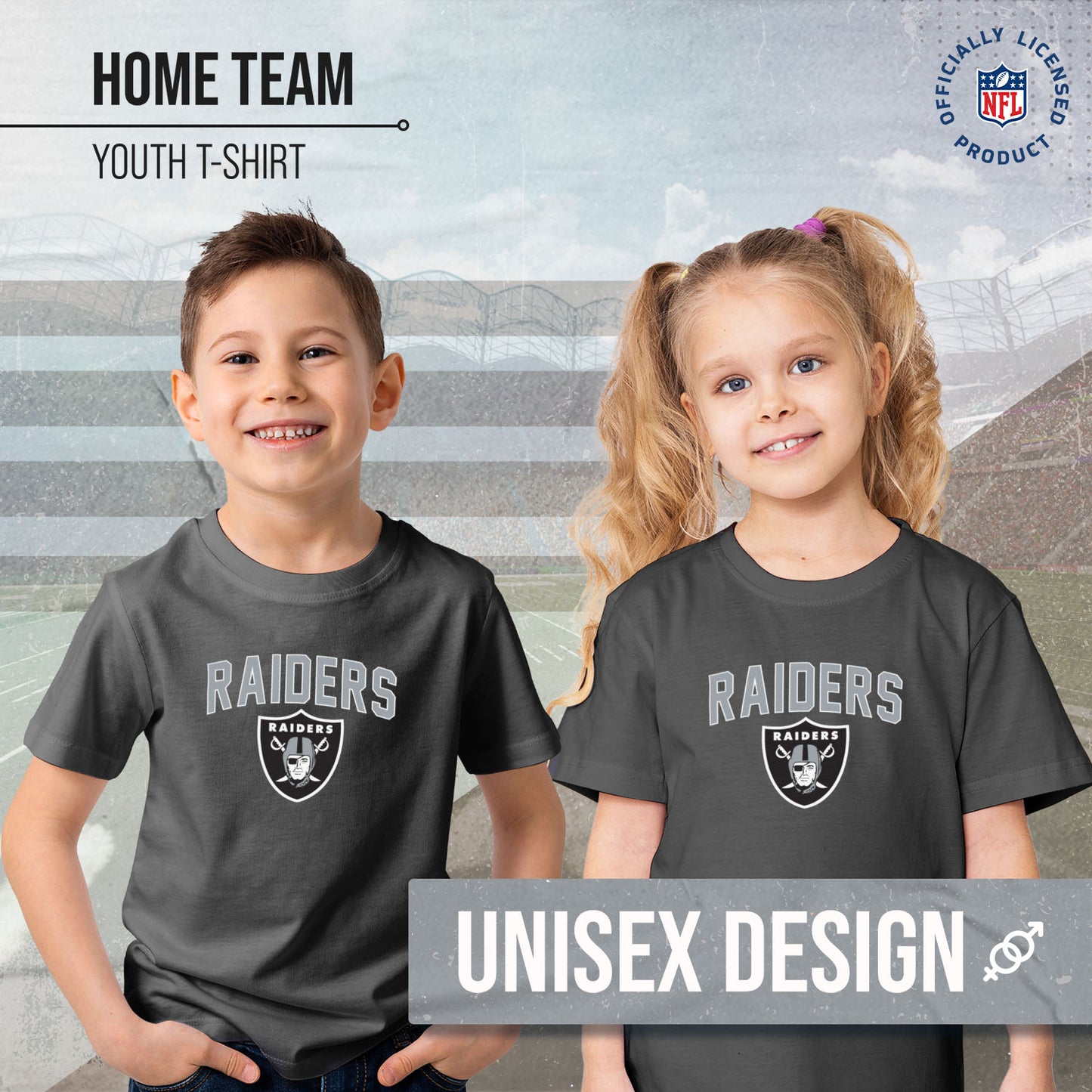 Las Vegas Raiders NFL Youth Home Team Tee- Youth Pro Football T-Shirt For Boys & Girls Kids clothes - Sport Gray