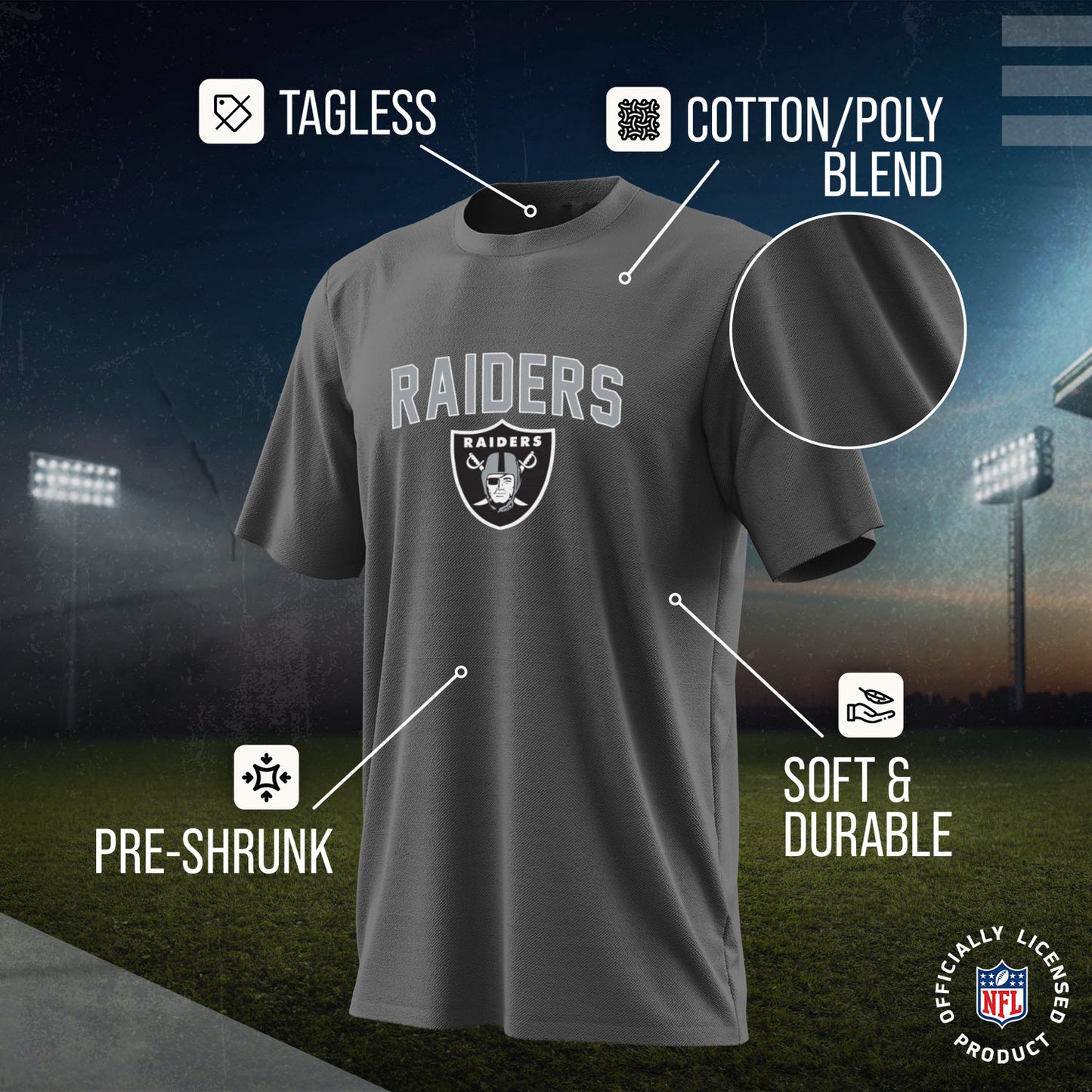 Las Vegas Raiders NFL Youth Home Team Tee- Youth Pro Football T-Shirt For Boys & Girls Kids clothes - Sport Gray