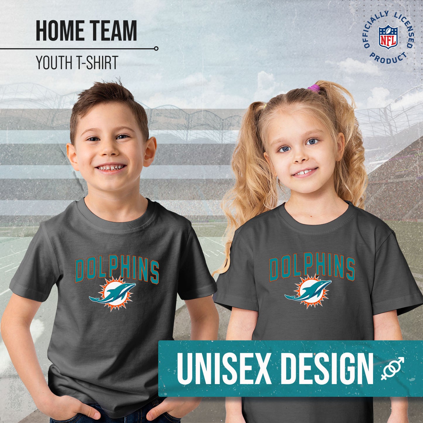 Miami Dolphins NFL Youth Home Team Tee- Youth Pro Football T-Shirt For Boys & Girls Kids clothes - Sport Gray
