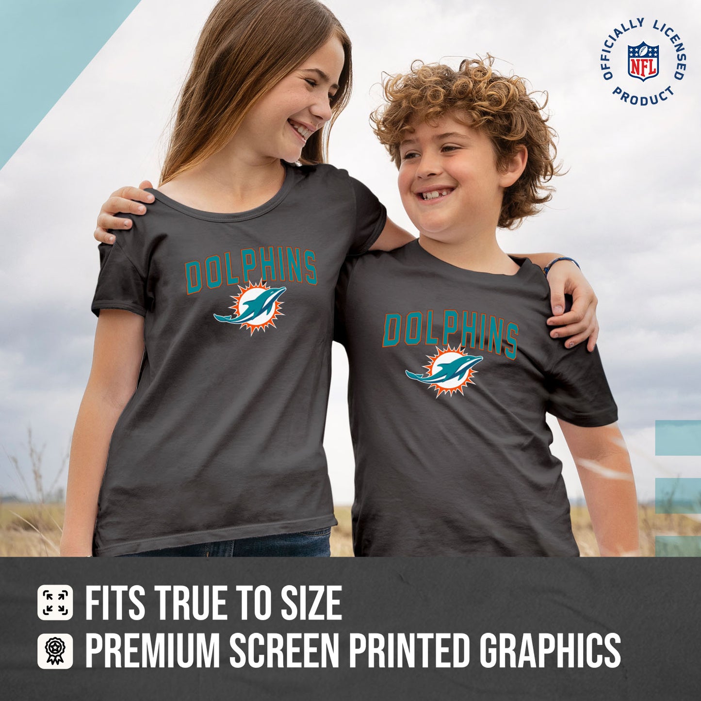 Miami Dolphins NFL Youth Home Team Tee- Youth Pro Football T-Shirt For Boys & Girls Kids clothes - Sport Gray