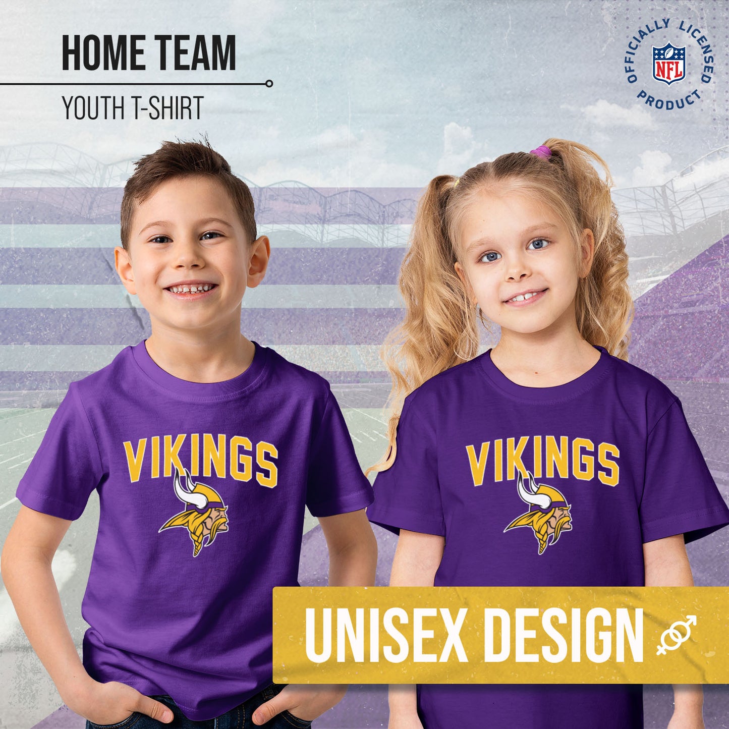 Minnesota Vikings NFL Youth Home Team Tee- Youth Pro Football T-Shirt For Boys & Girls Kids clothes - Purple