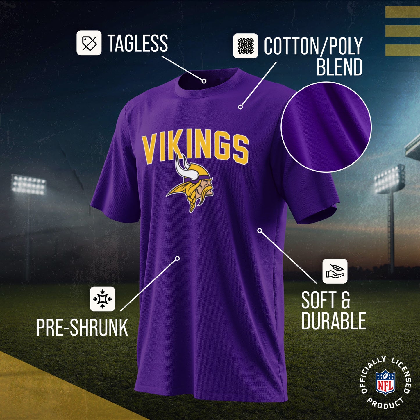 Minnesota Vikings NFL Youth Home Team Tee- Youth Pro Football T-Shirt For Boys & Girls Kids clothes - Purple
