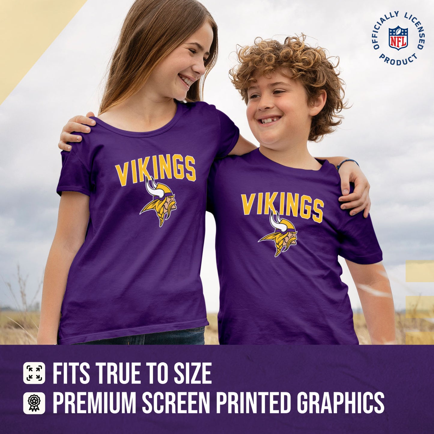 Minnesota Vikings NFL Youth Home Team Tee- Youth Pro Football T-Shirt For Boys & Girls Kids clothes - Purple