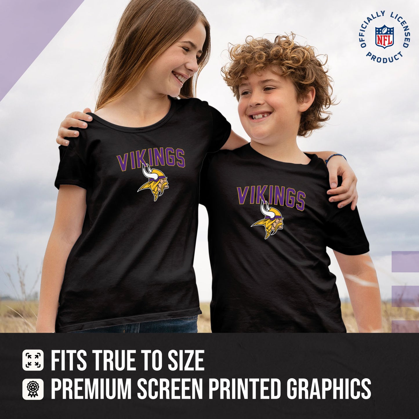 Minnesota Vikings NFL Youth Home Team Tee- Youth Pro Football T-Shirt For Boys & Girls Kids clothes - Black