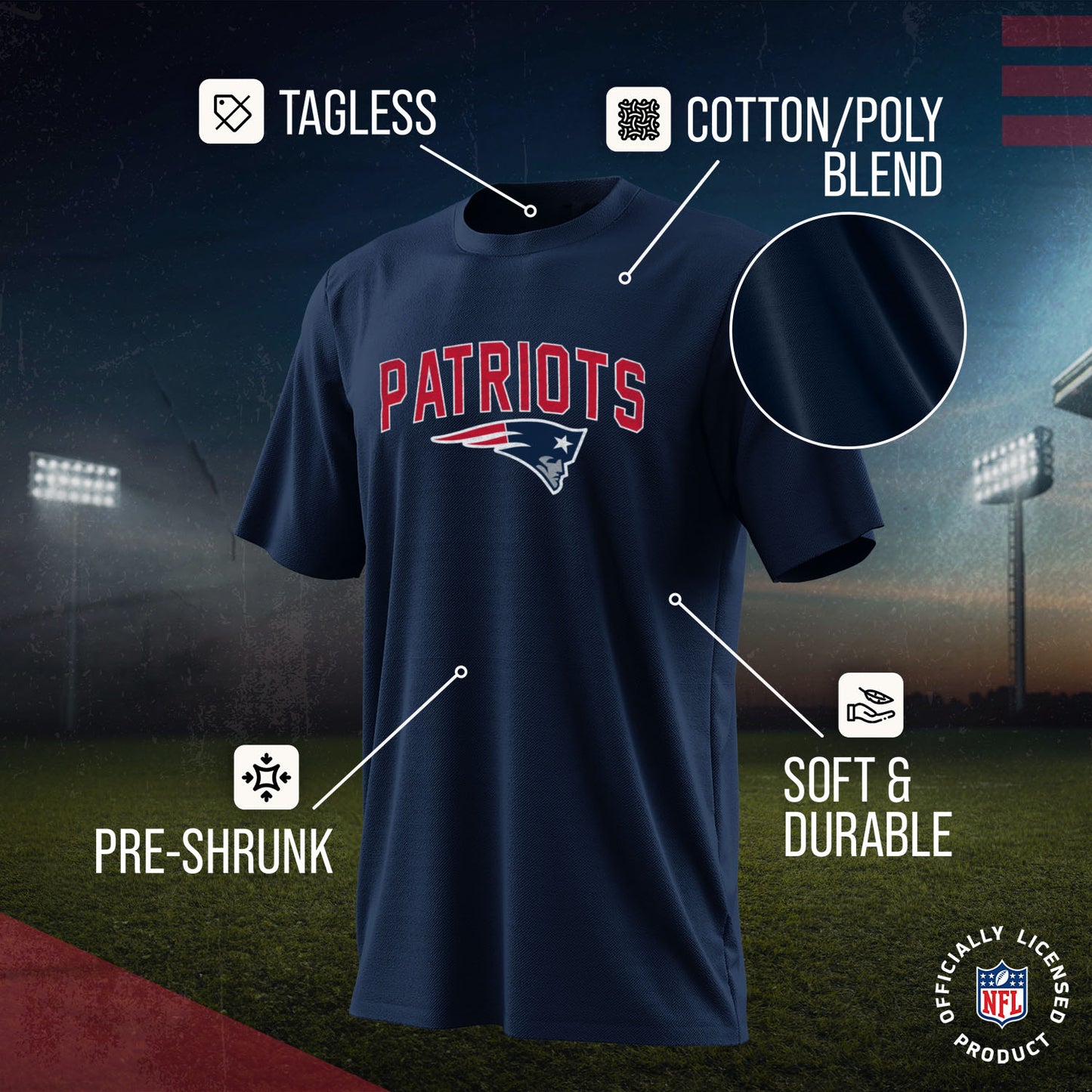 New England Patriots NFL Youth Home Team Tee- Youth Pro Football T-Shirt For Boys & Girls Kids clothes - Navy