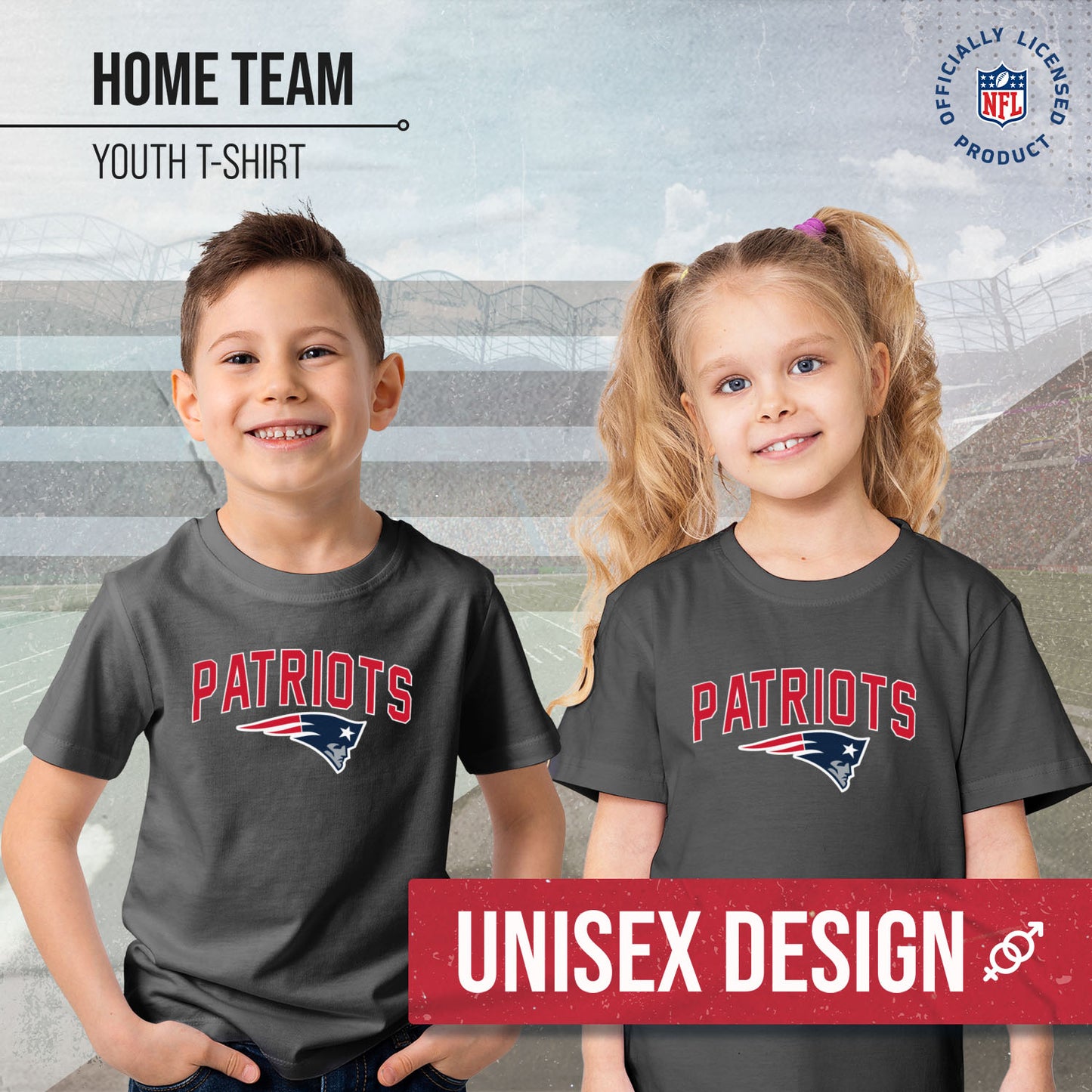 New England Patriots NFL Youth Home Team Tee- Youth Pro Football T-Shirt For Boys & Girls Kids clothes - Sport Gray