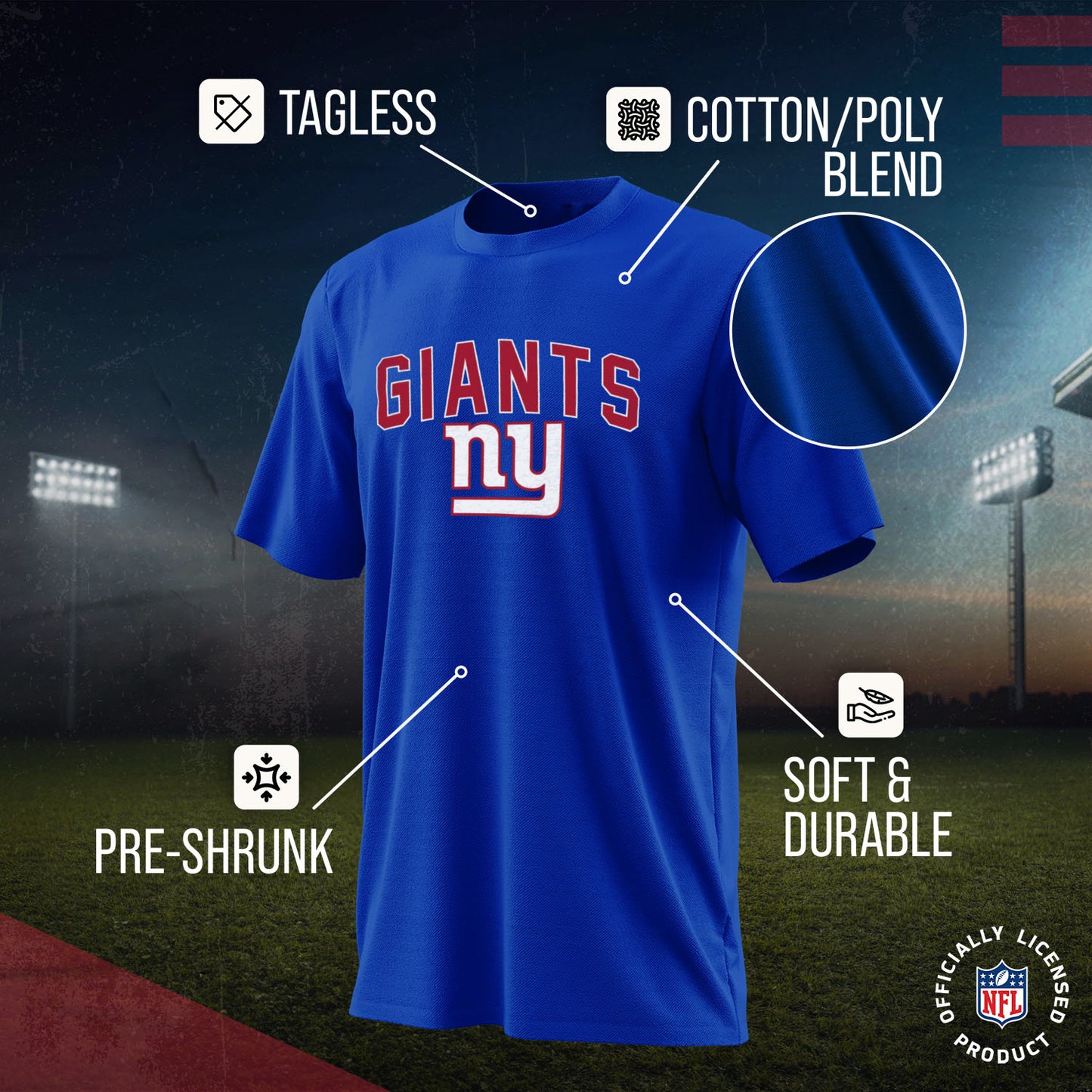 New York Giants NFL Youth Home Team Tee- Youth Pro Football T-Shirt For Boys & Girls Kids clothes - Royal