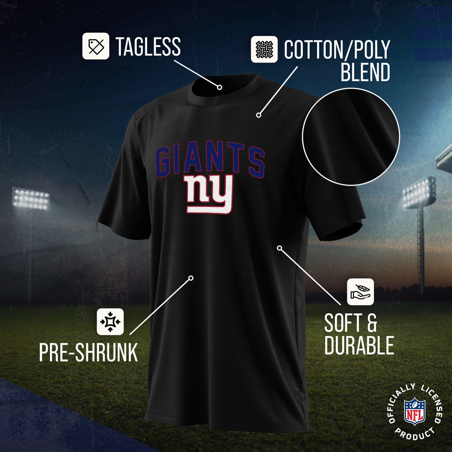 New York Giants NFL Youth Home Team Tee- Youth Pro Football T-Shirt For Boys & Girls Kids clothes - Black