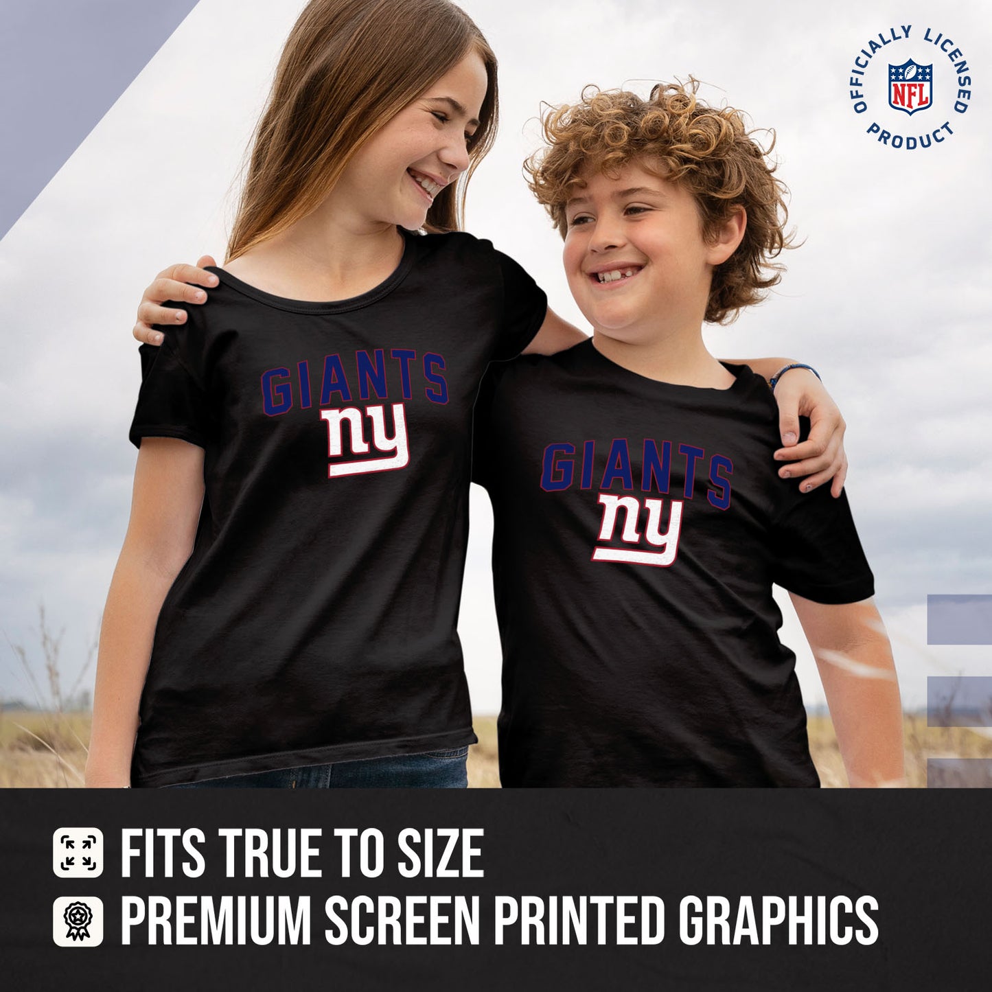 New York Giants NFL Youth Home Team Tee- Youth Pro Football T-Shirt For Boys & Girls Kids clothes - Black