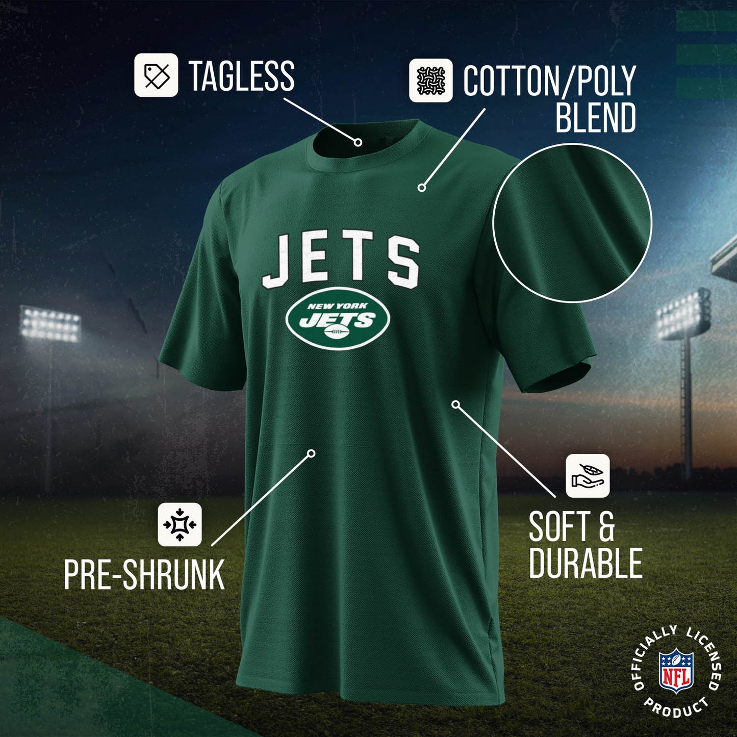 New York Jets NFL Youth Home Team Tee- Youth Pro Football T-Shirt For Boys & Girls Kids clothes - Green